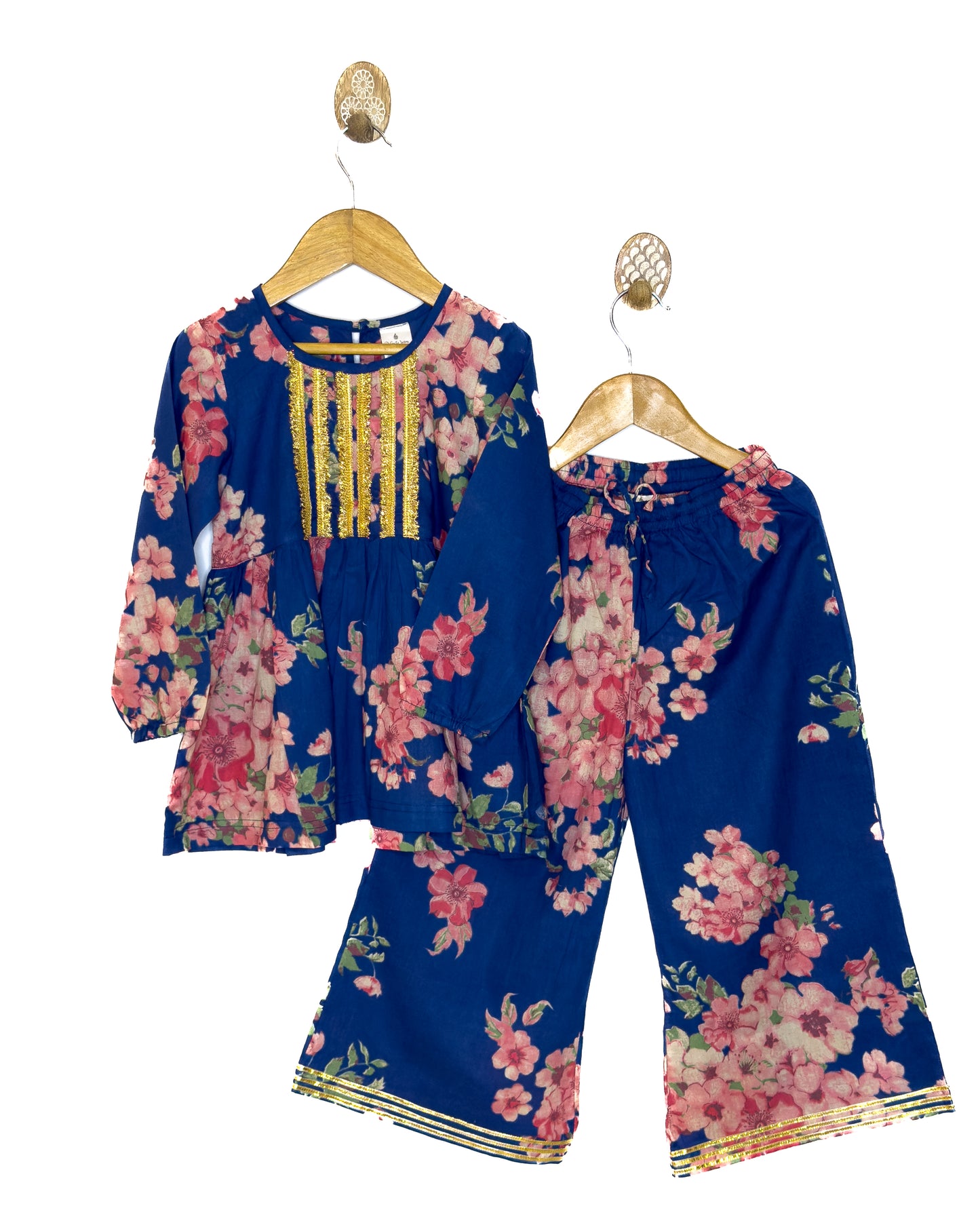 Navy Blue Floral Bellbottom Plazo Kurta Set