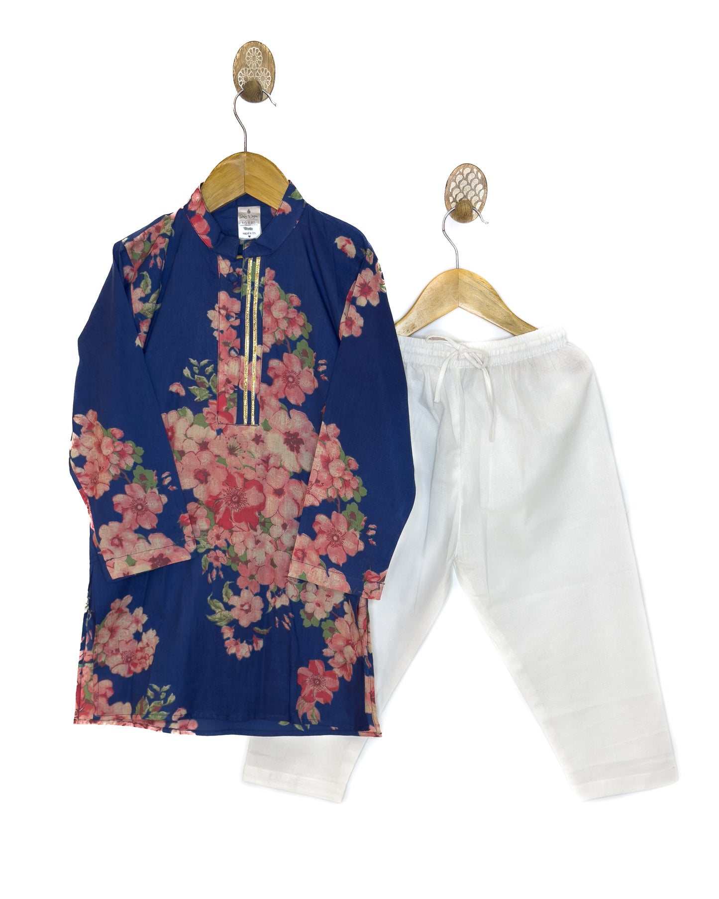 Navy Blue Floral Cotton Kurta Set