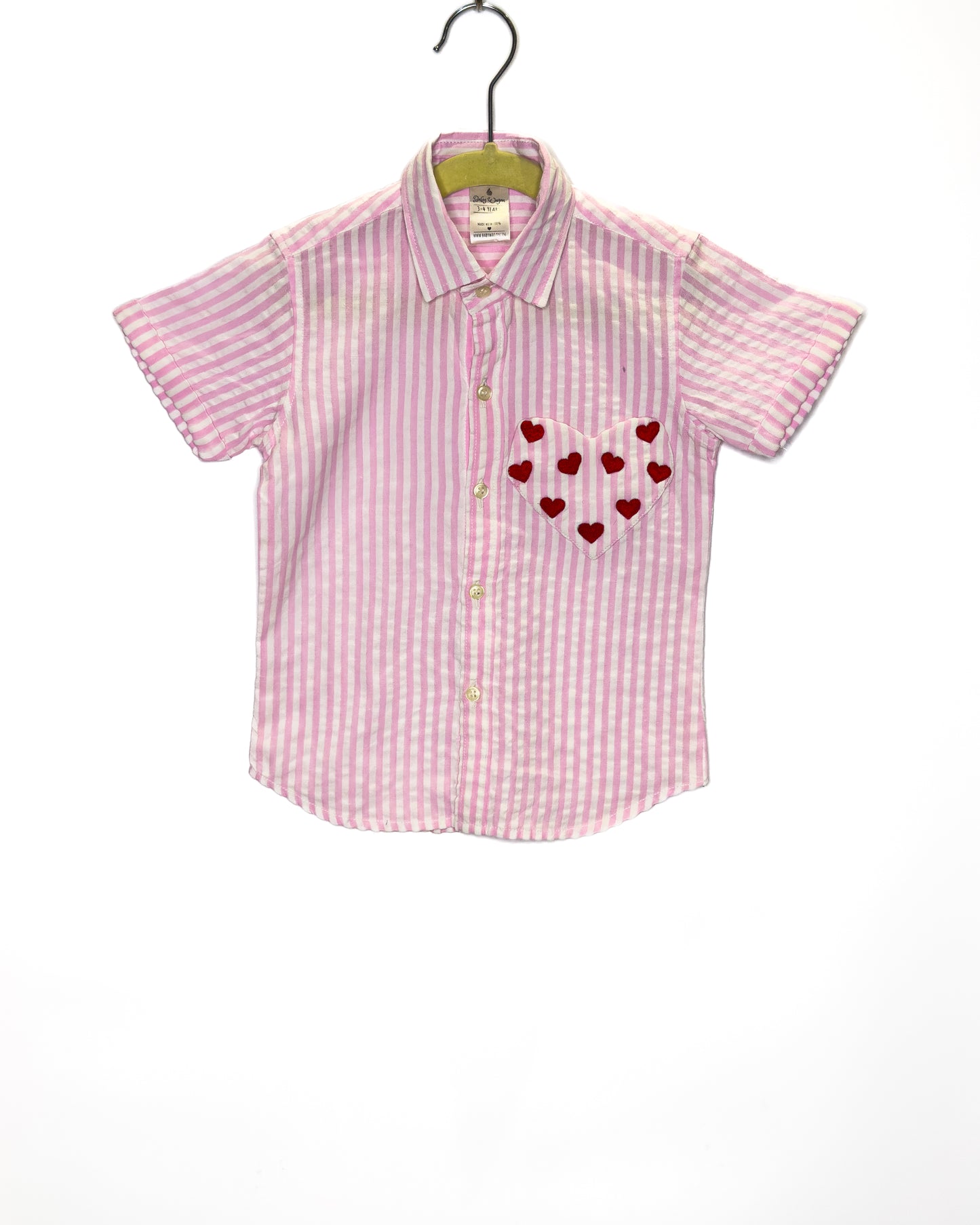 Pink Heart Embroidered Pocket Shirt