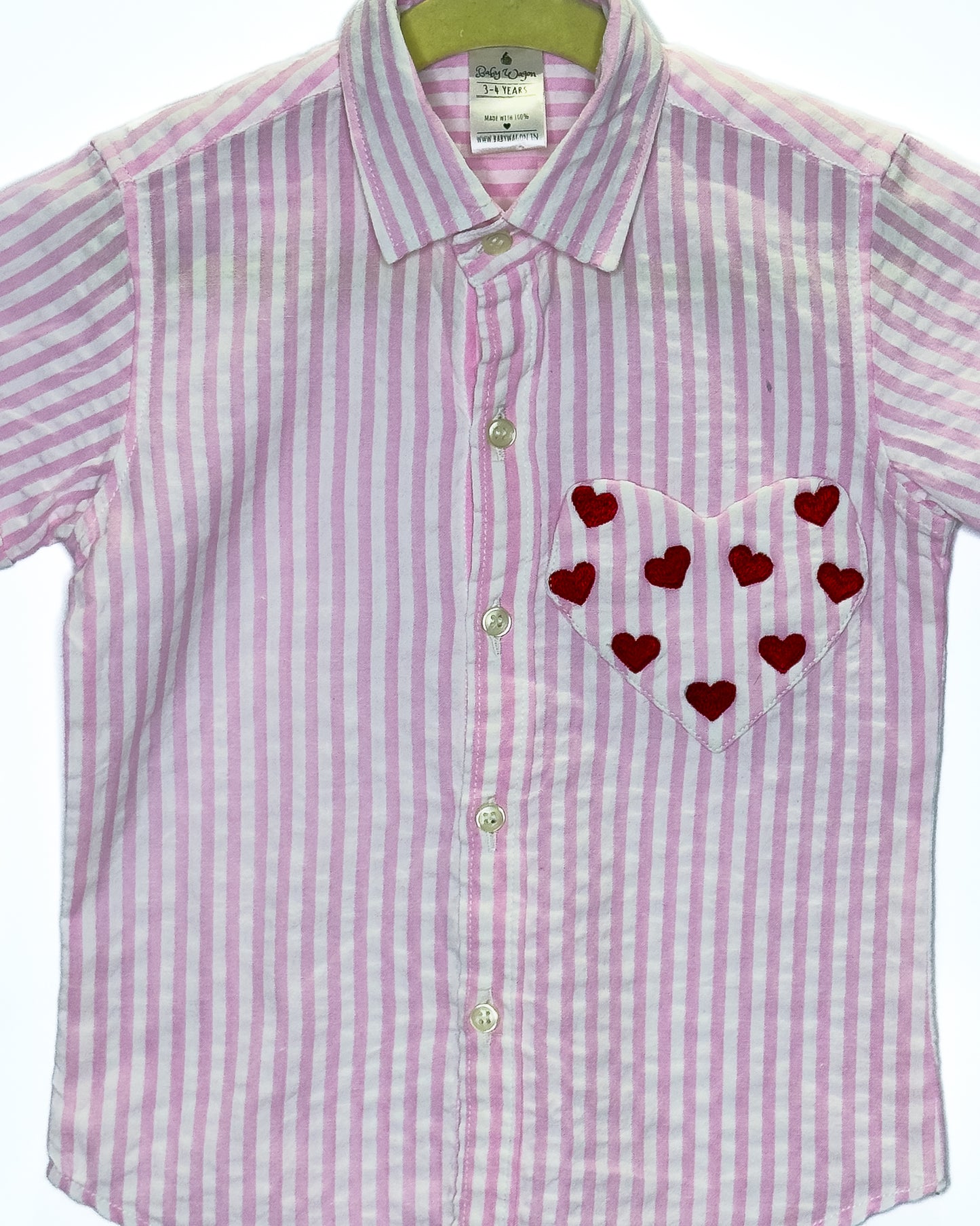 Pink Heart Embroidered Pocket Shirt