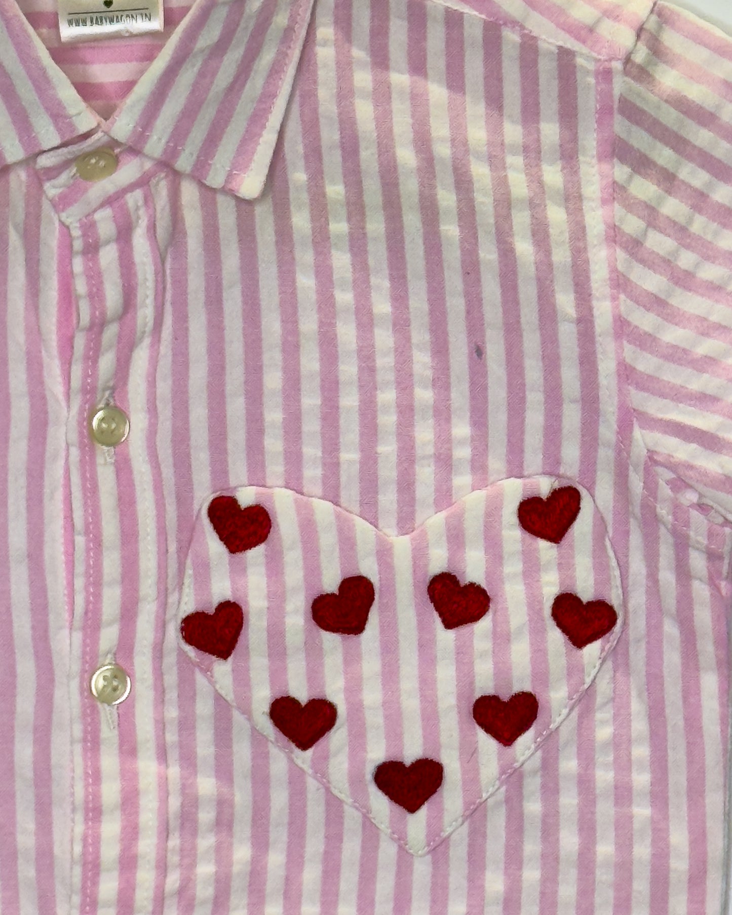Pink Heart Embroidered Pocket Shirt