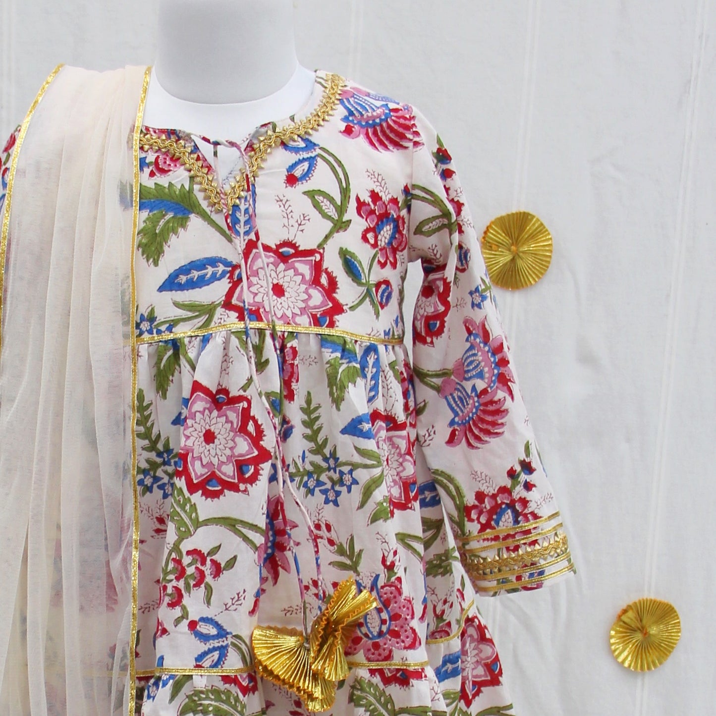White Floral Block Print Plazo Set