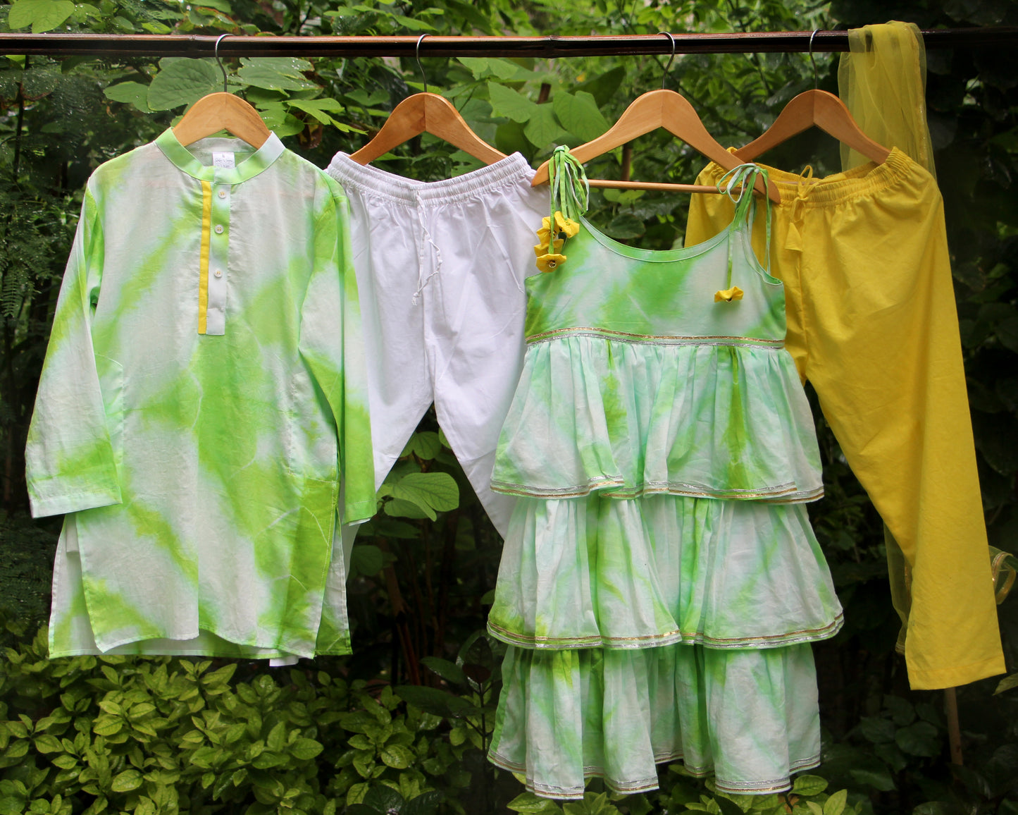 Green Lime Shibori Kurta Set