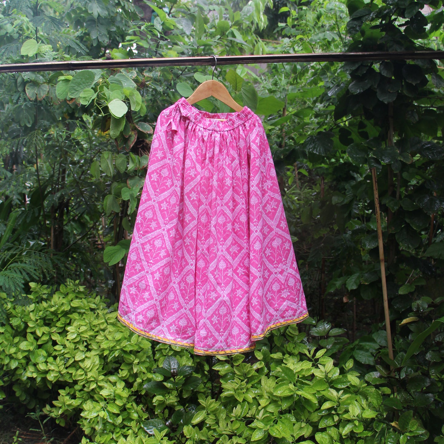 Pink Ikat Print Skirt Set