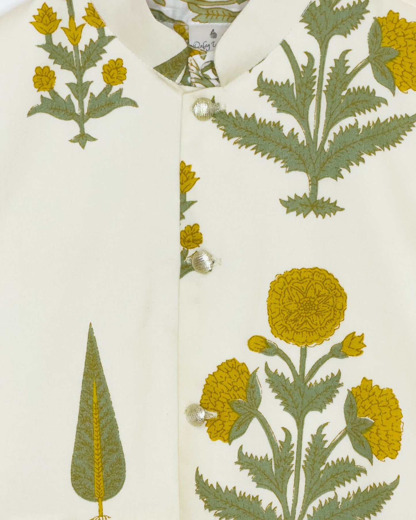 Off-White Floral Cotton Jacket Kurta Set