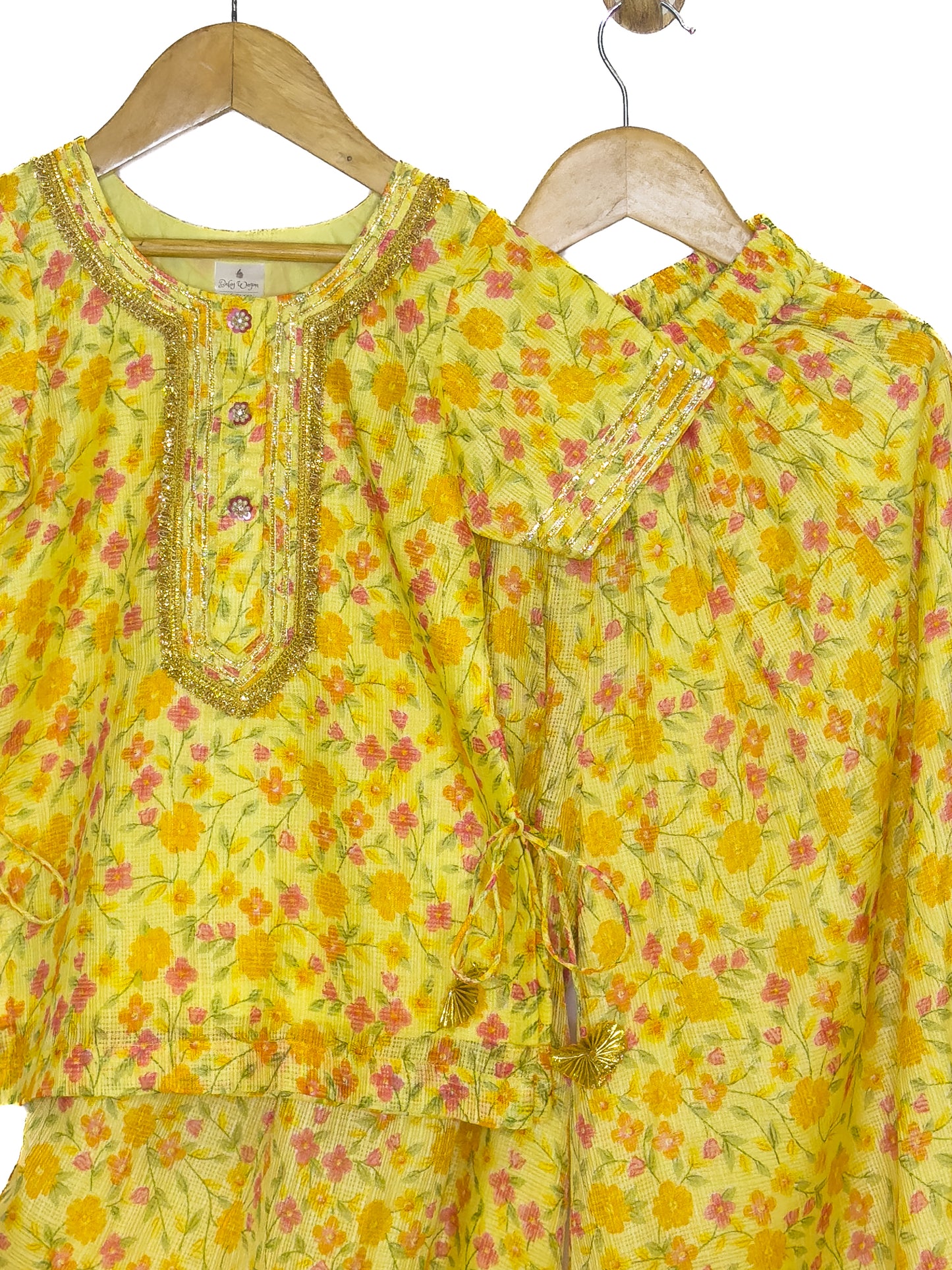 Yellow Floral Kota Doria Sharara Set with Dupatta