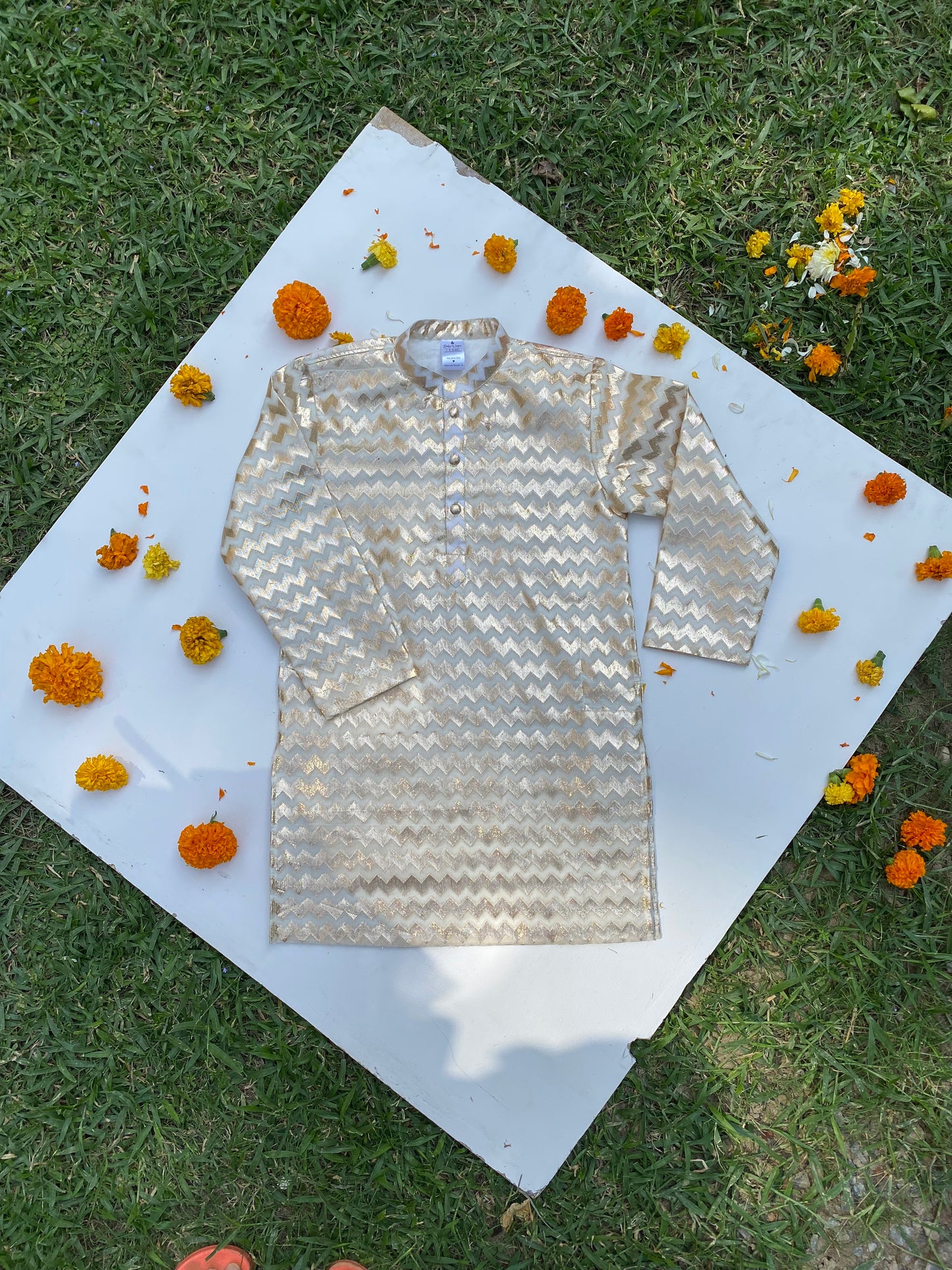 Golden Chevron Chanderi Brocade Kurta