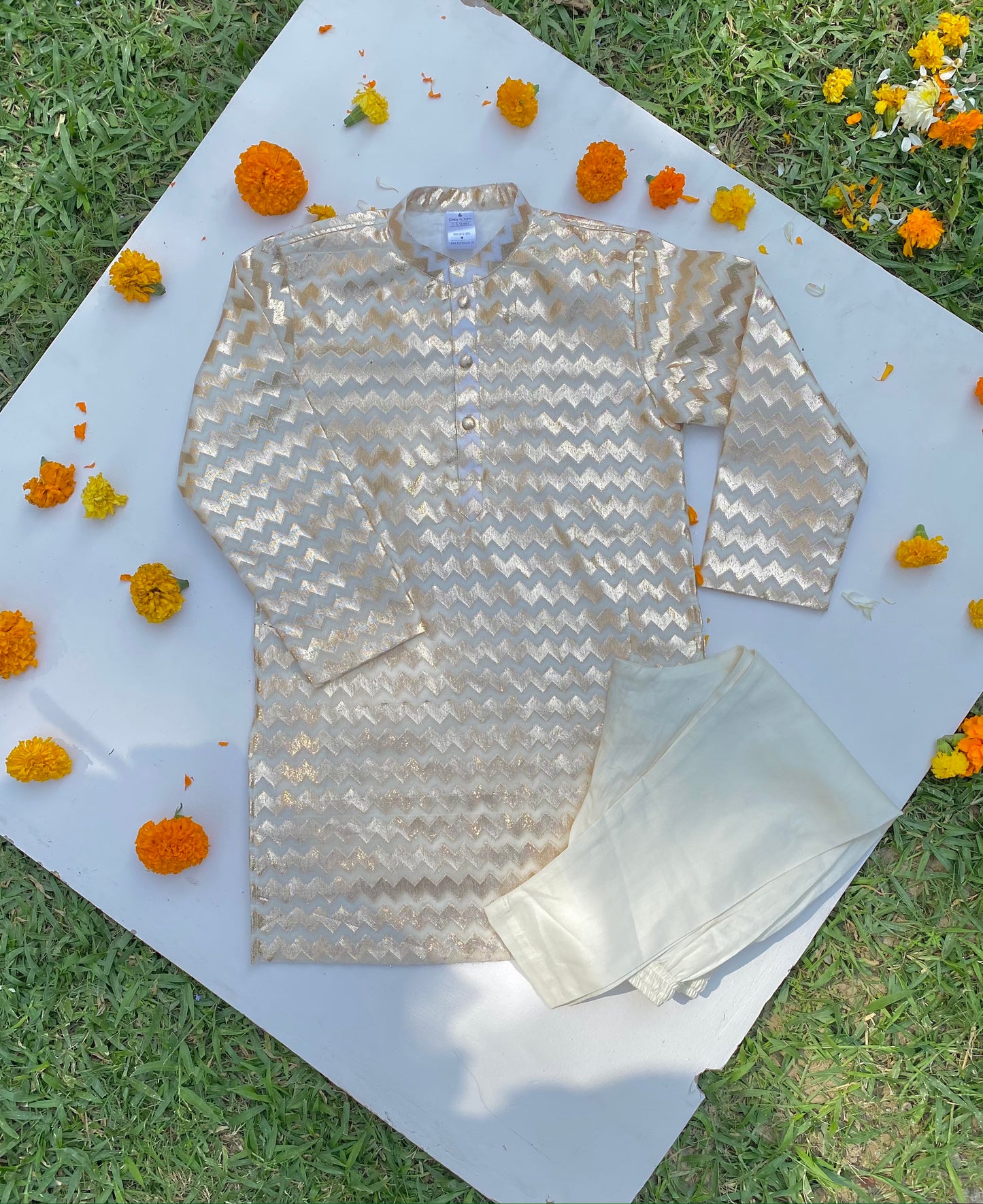 Golden Chevron Chanderi Brocade Kurta