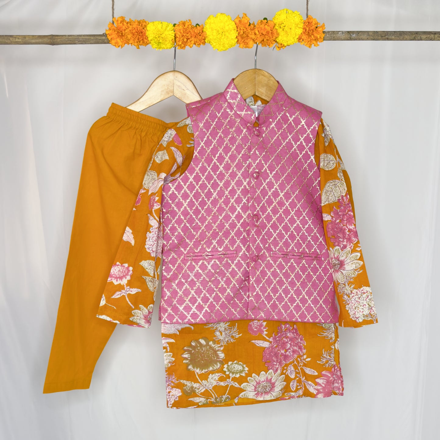 Arsh- mustard pink jacket kurta set