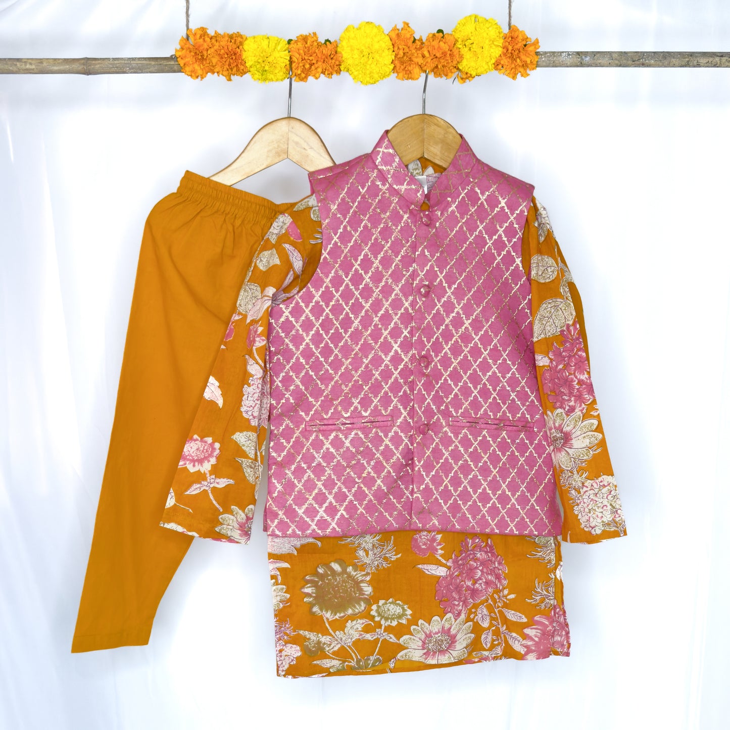 Arsh- mustard pink jacket kurta set
