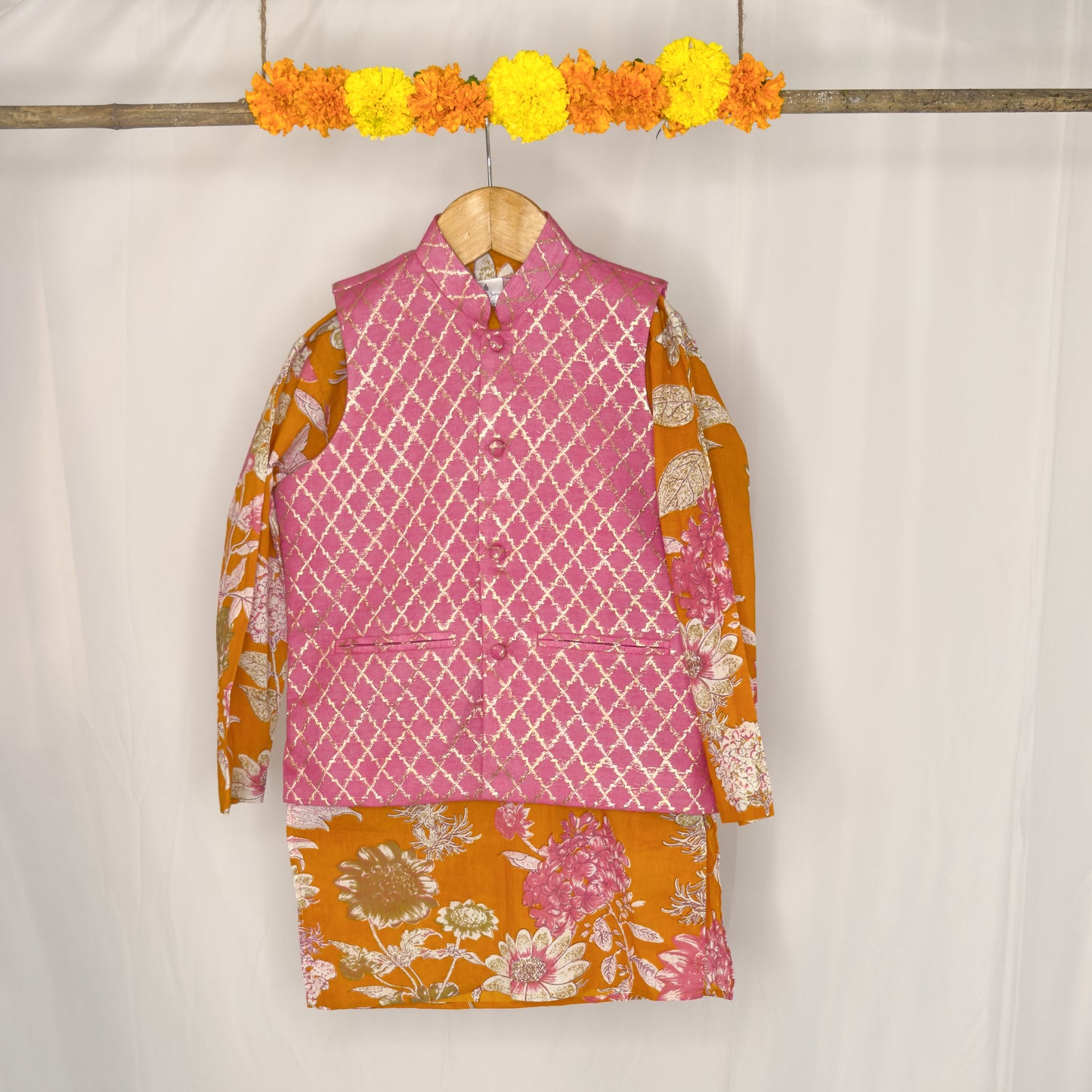 Arsh- mustard pink jacket kurta set