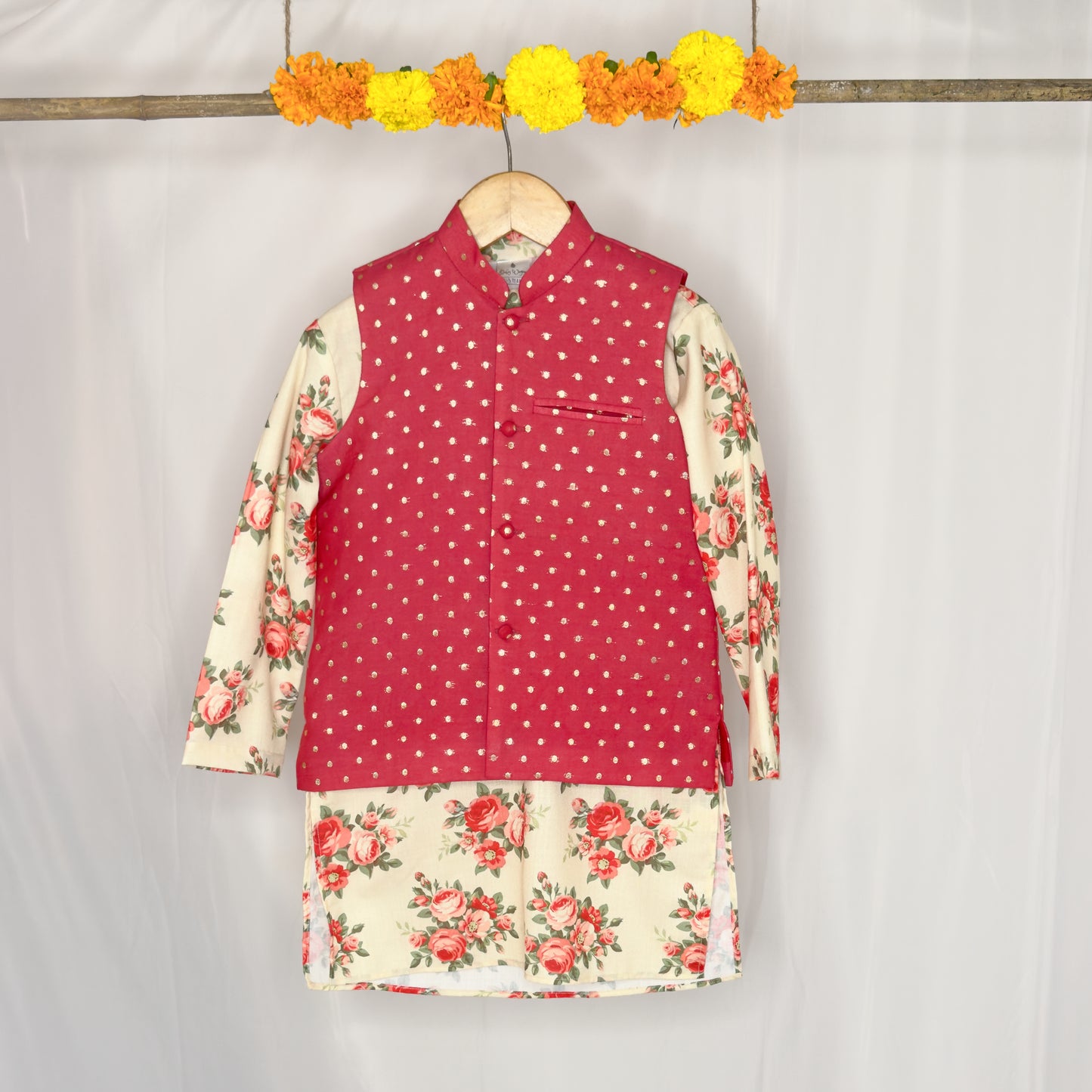 Shaurya- off white printed jacket kurta set