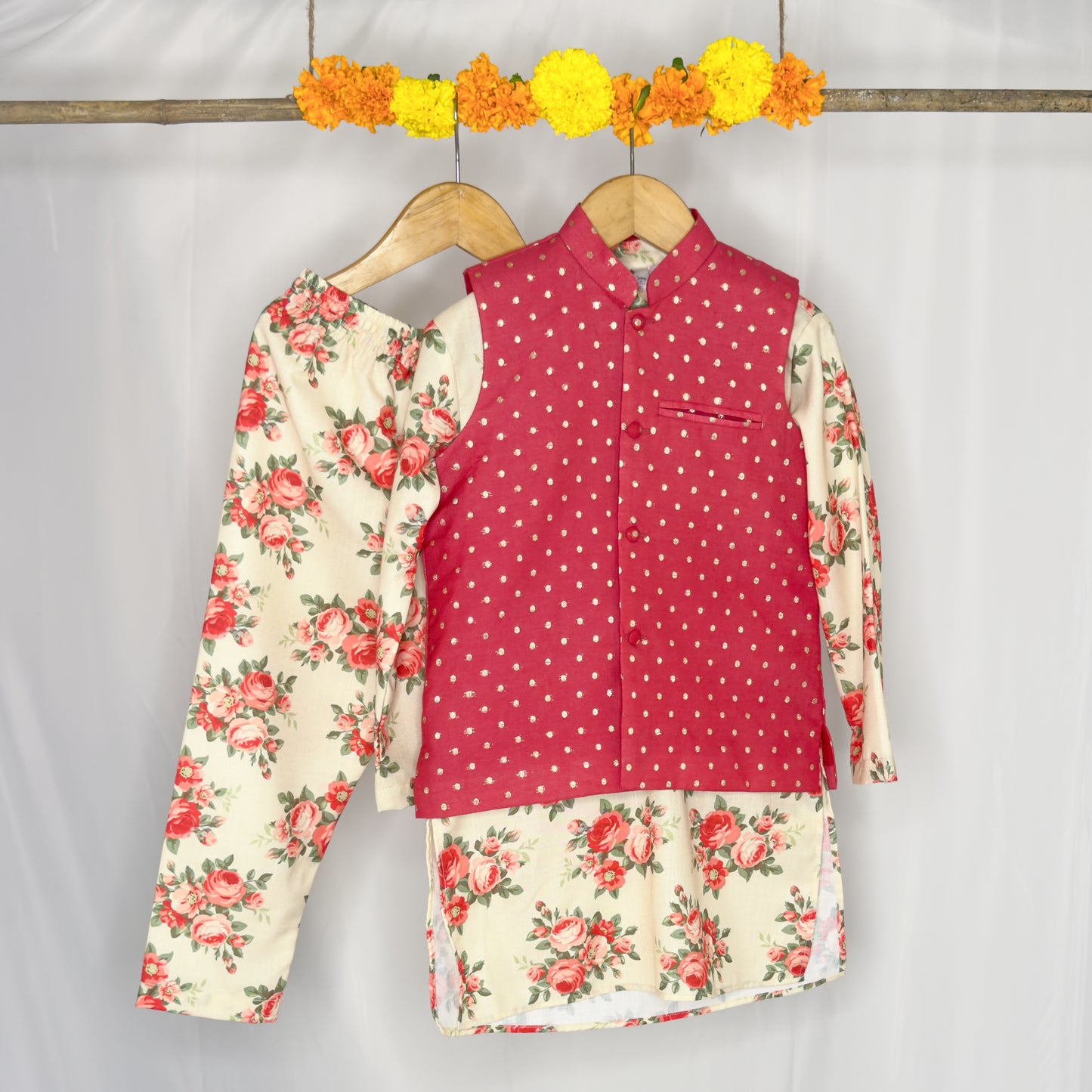 Shaurya- off white printed jacket kurta set
