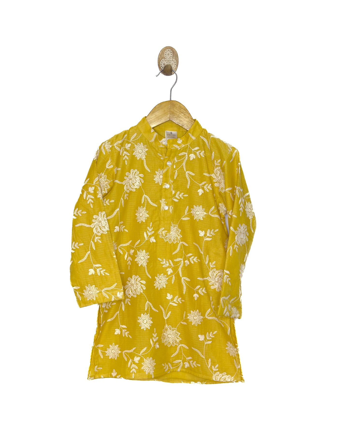 Mustard Embroidered Cotton Doriya Kurta Set