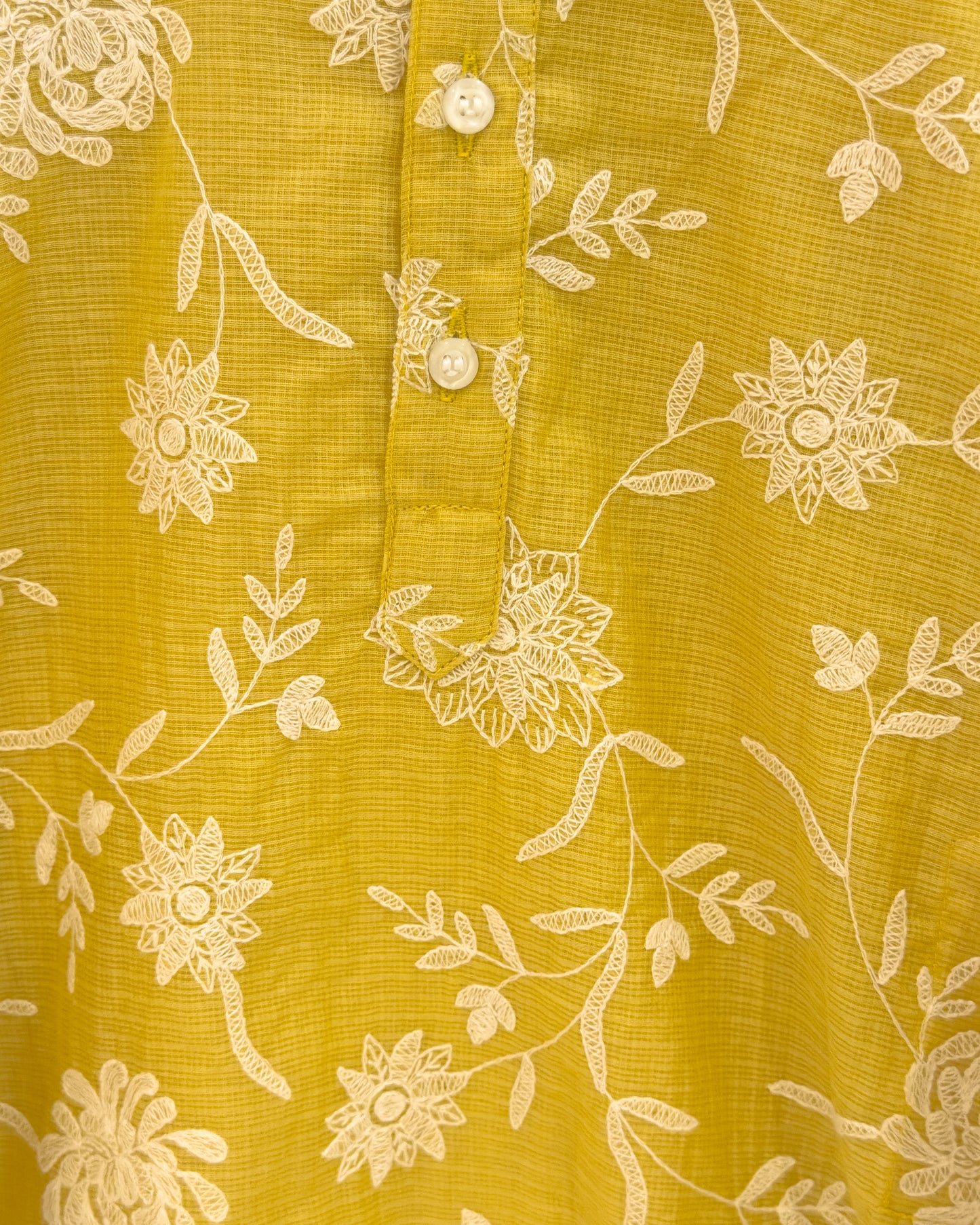 Mustard Embroidered Cotton Doriya Kurta Set