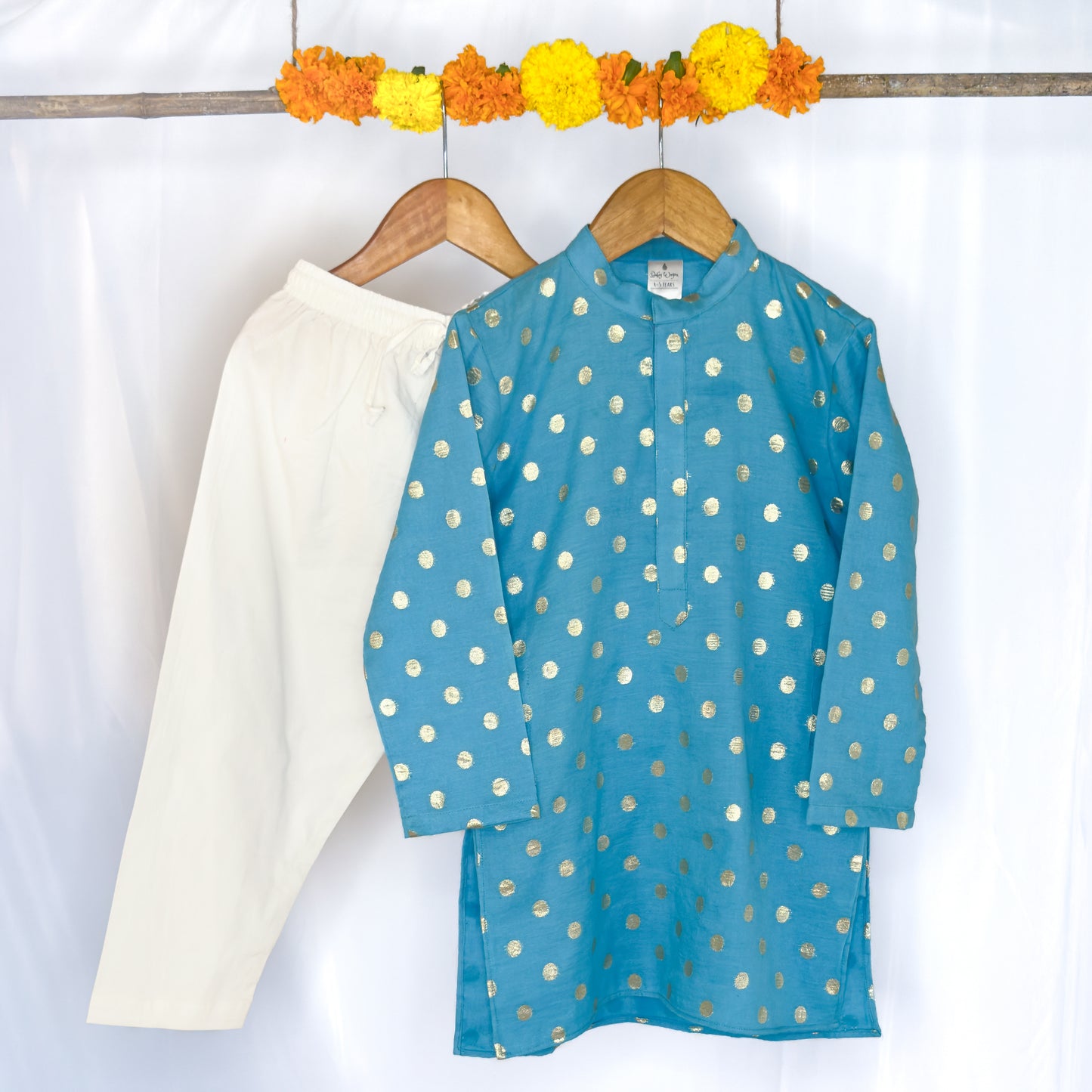 Avyaan - blue polka dot chanderi kurta set