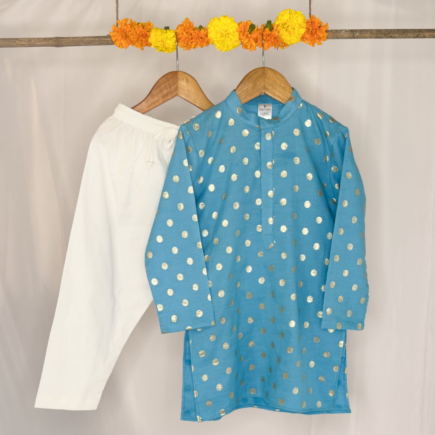 Avyaan - blue polka dot chanderi kurta set
