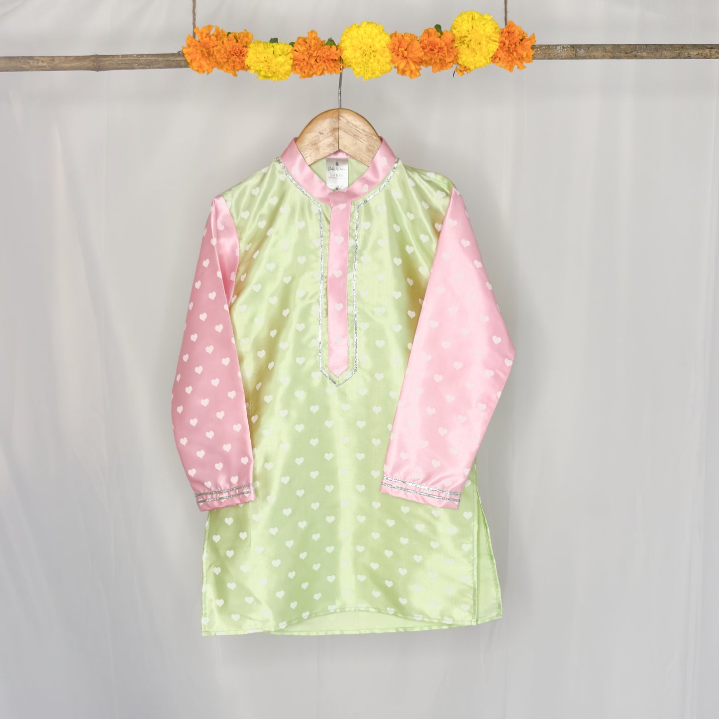 Sumer- a green-pink heart kurta set