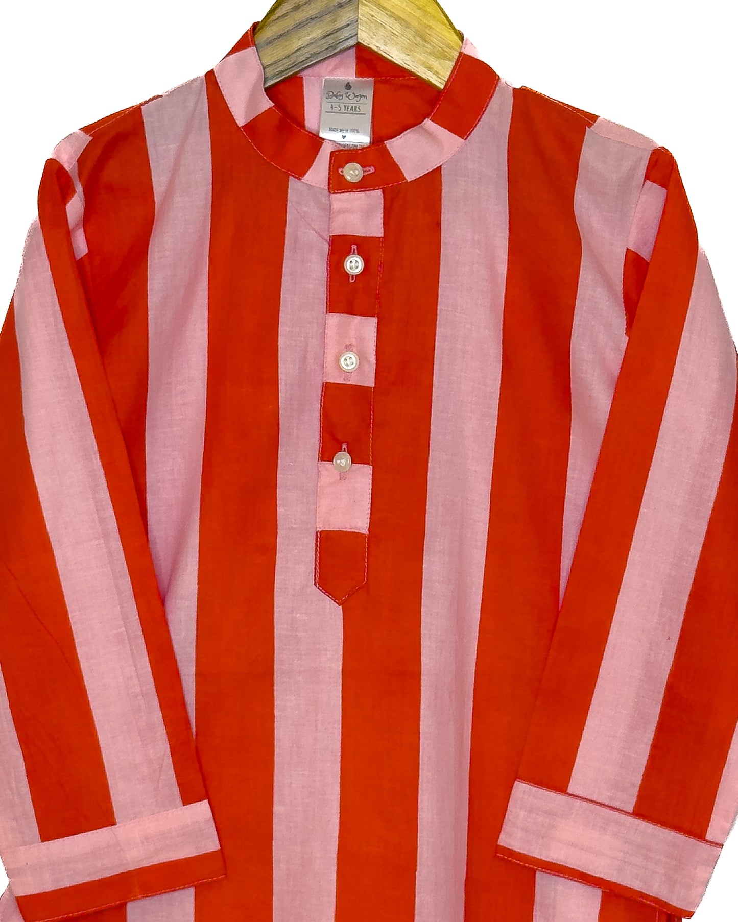 Pink and Red Stripe Cotton Kurta Set