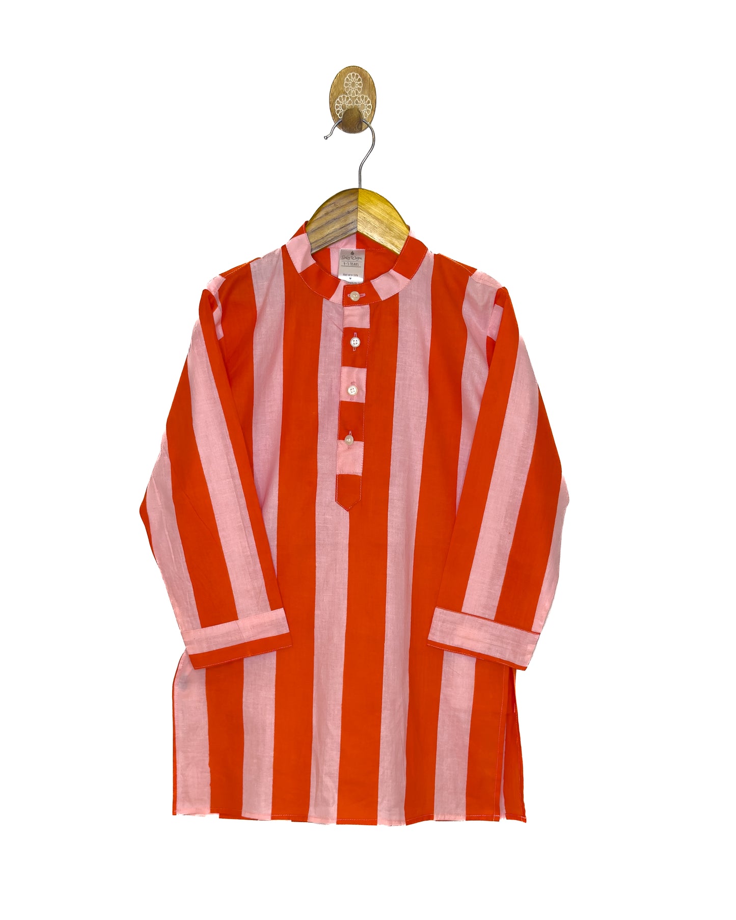 Pink and Red Stripe Cotton Kurta Set