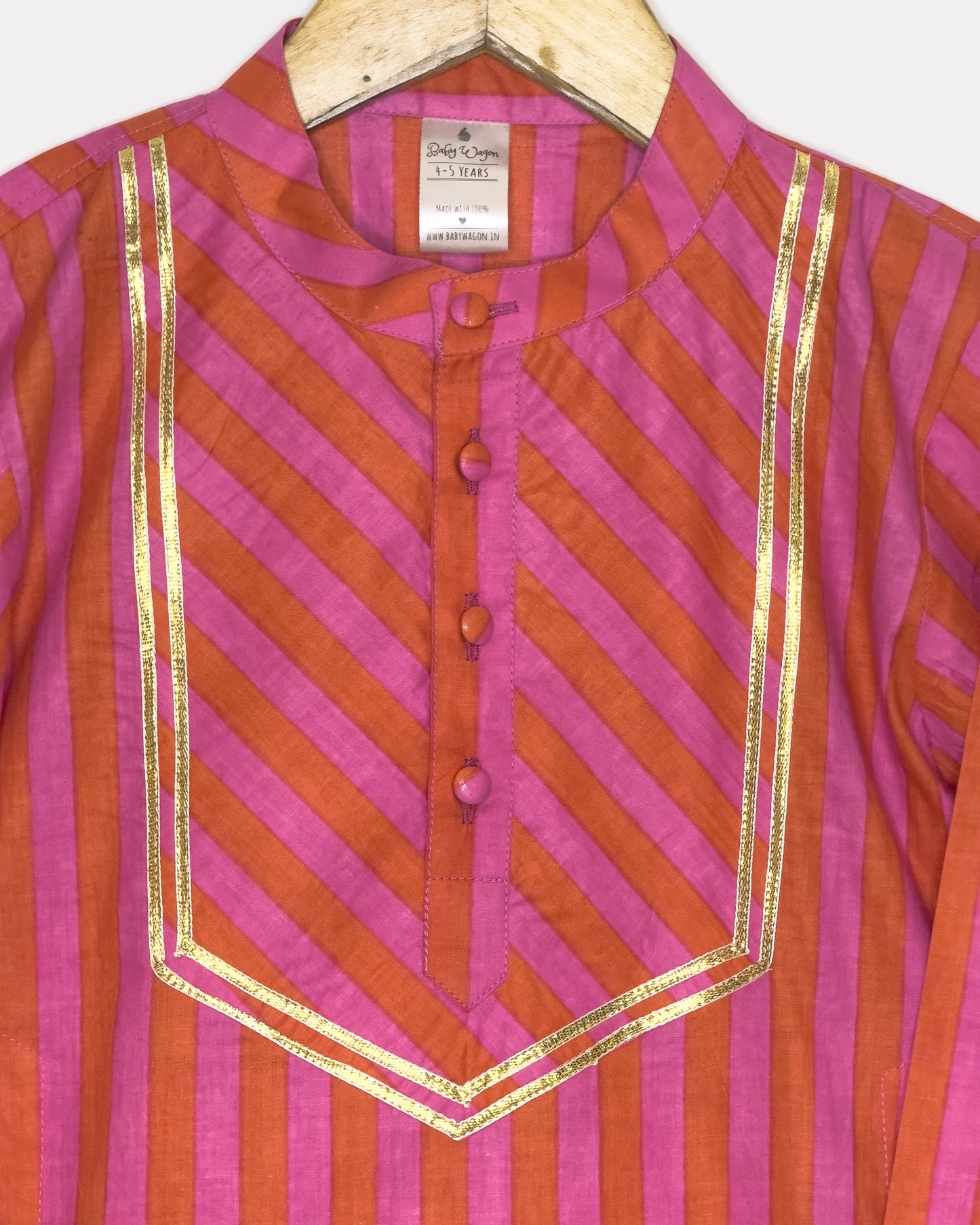 Pink and Orange Stripe Cotton Kurta Set