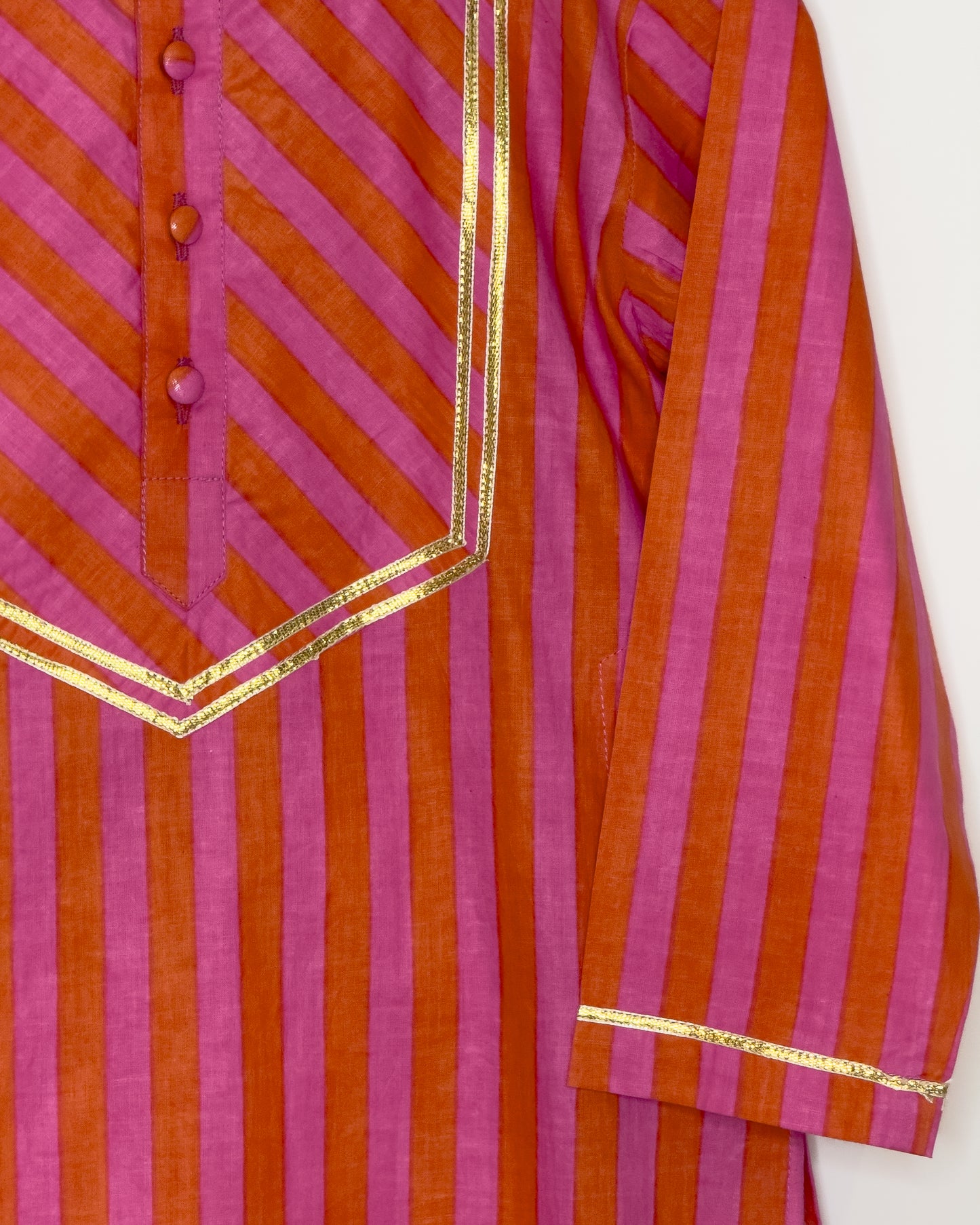 Pink and Orange Stripe Cotton Kurta Set