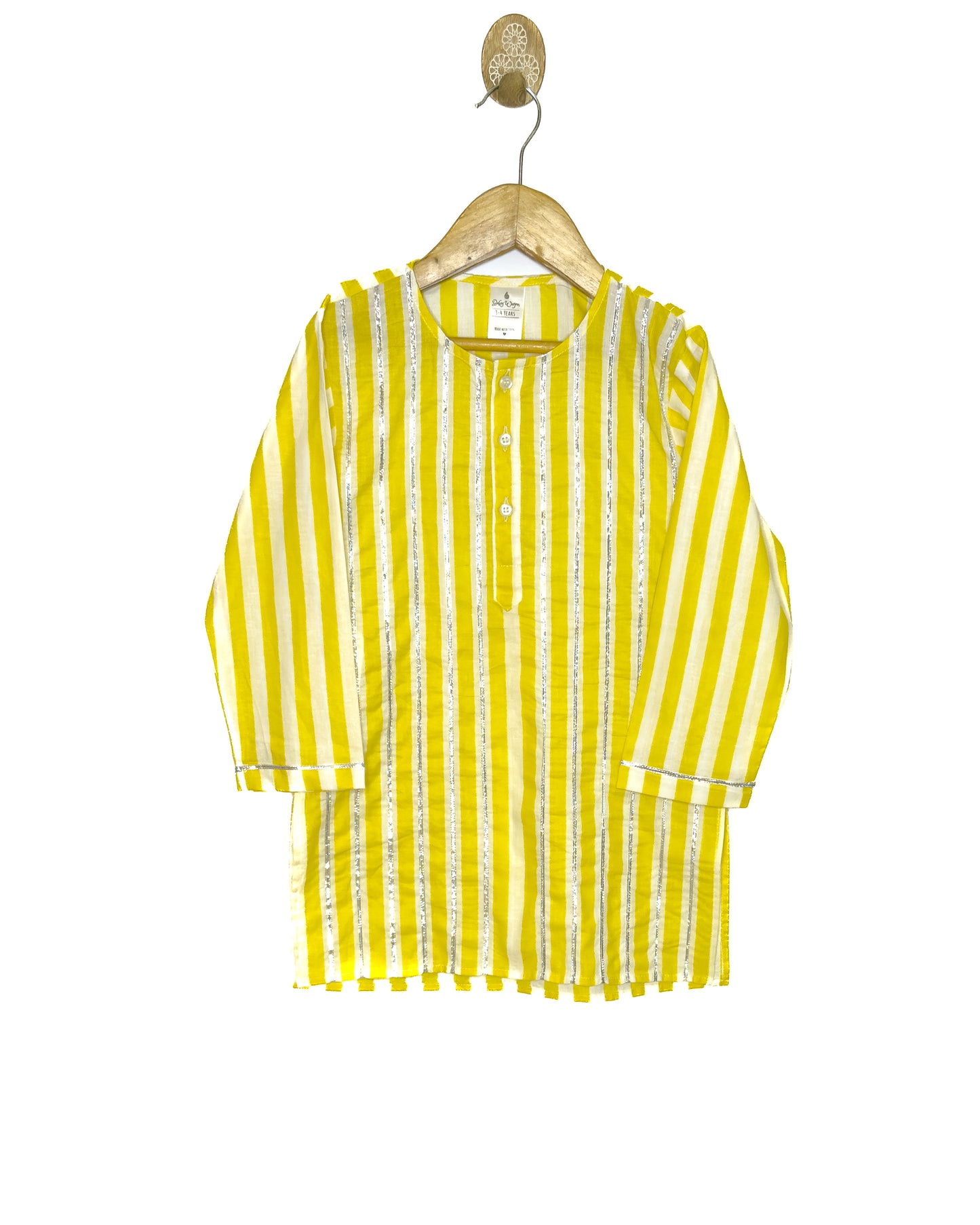 Yellow & White Stripe Cotton Kurta Set