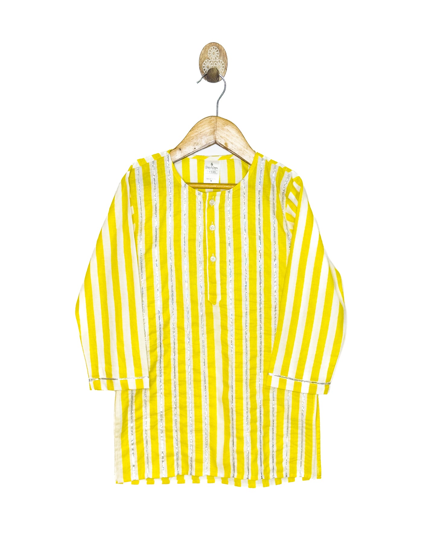 Yellow & White Stripe Cotton Kurta Set