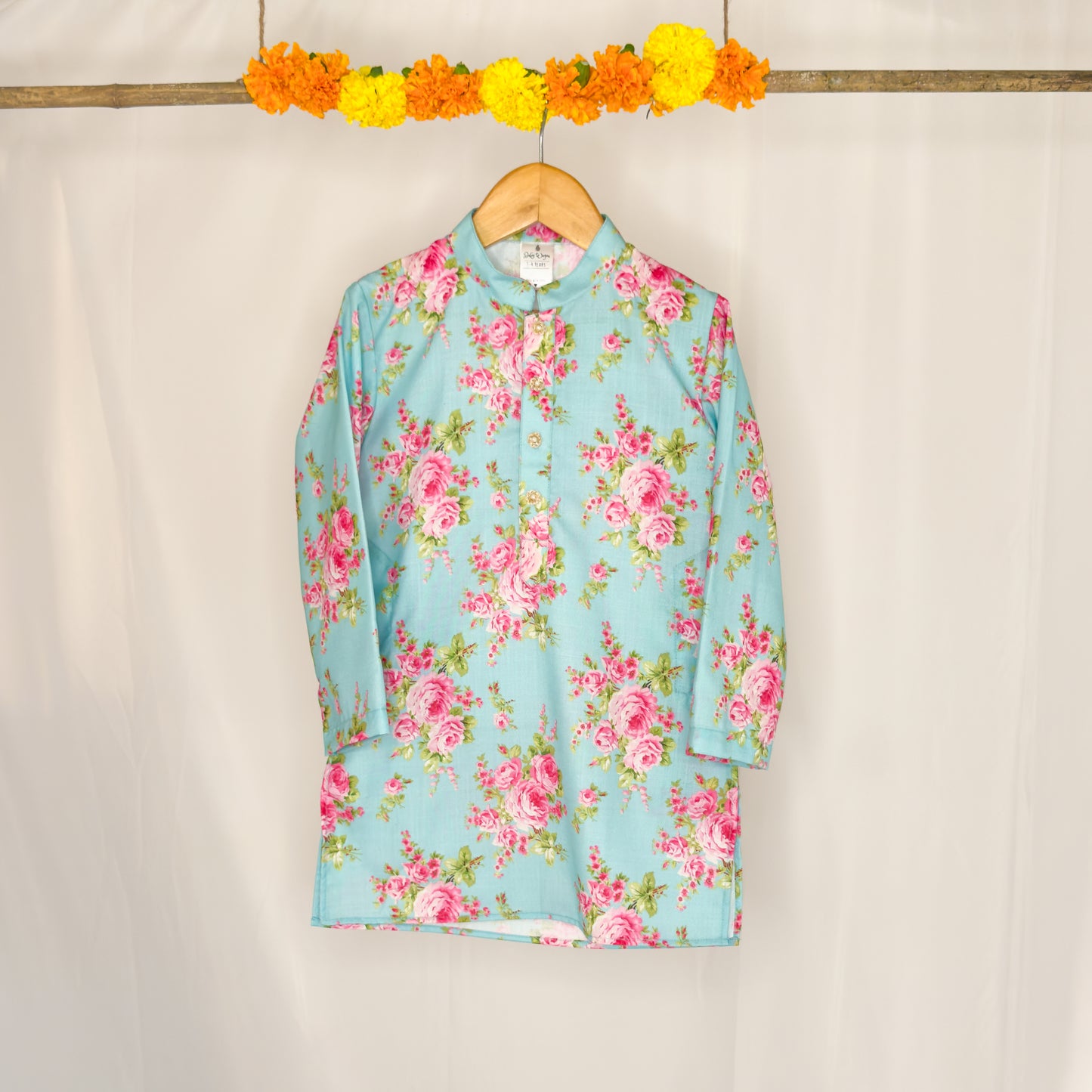 Arya- blue and pink floral kurta set