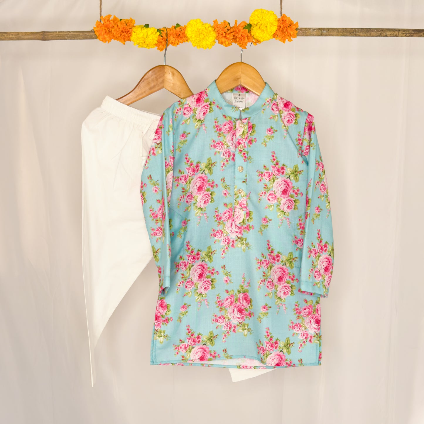 Arya- blue and pink floral kurta set