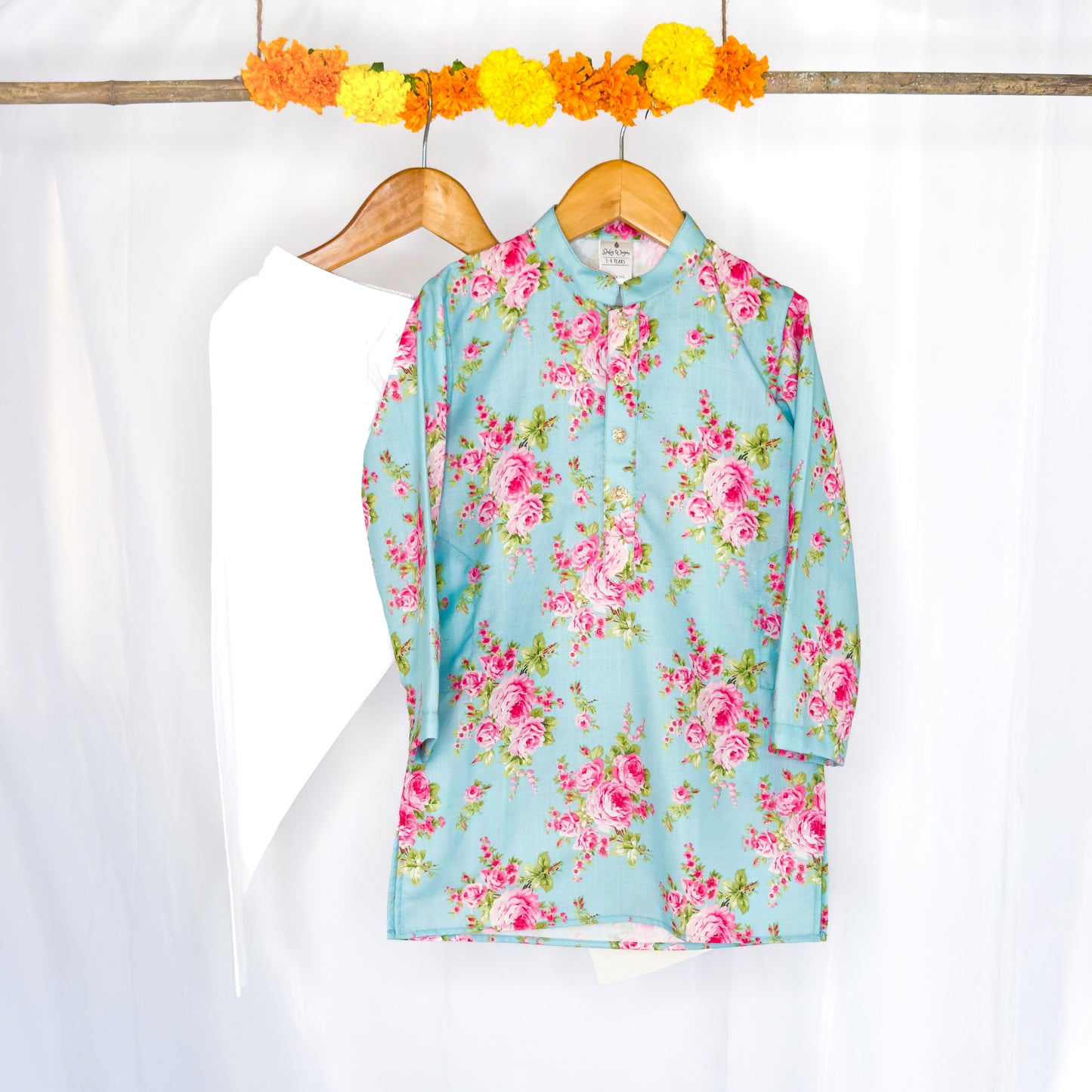 Arya- blue and pink floral kurta set