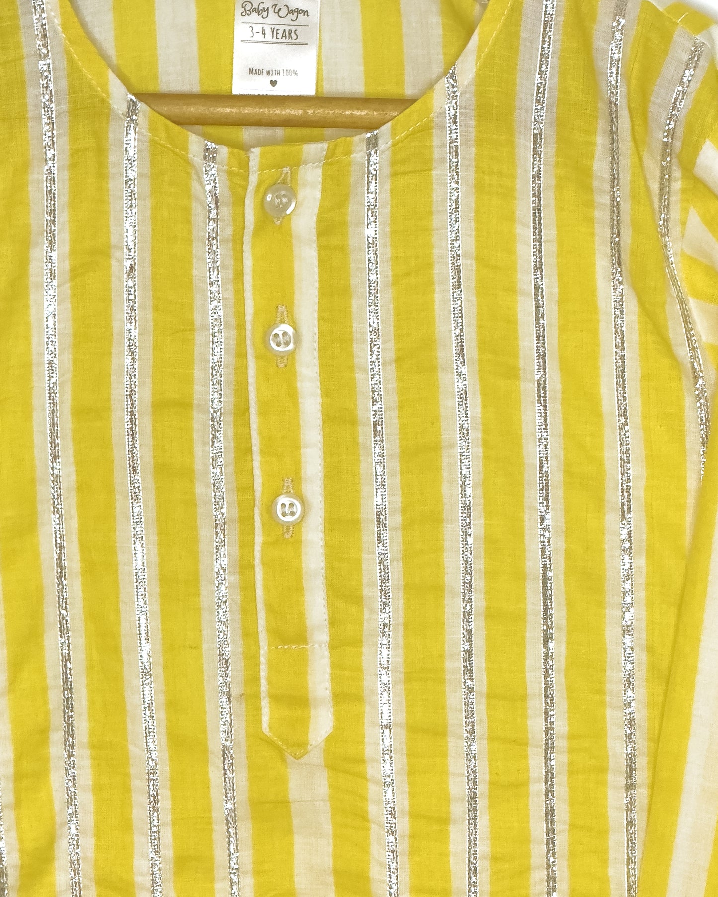 Yellow & White Stripe Cotton Kurta Set