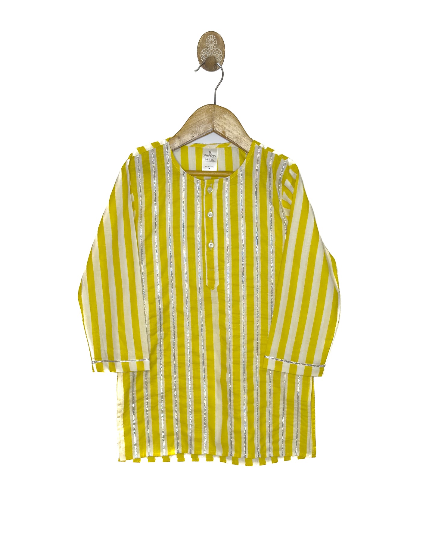 Yellow & White Stripe Cotton Kurta Set