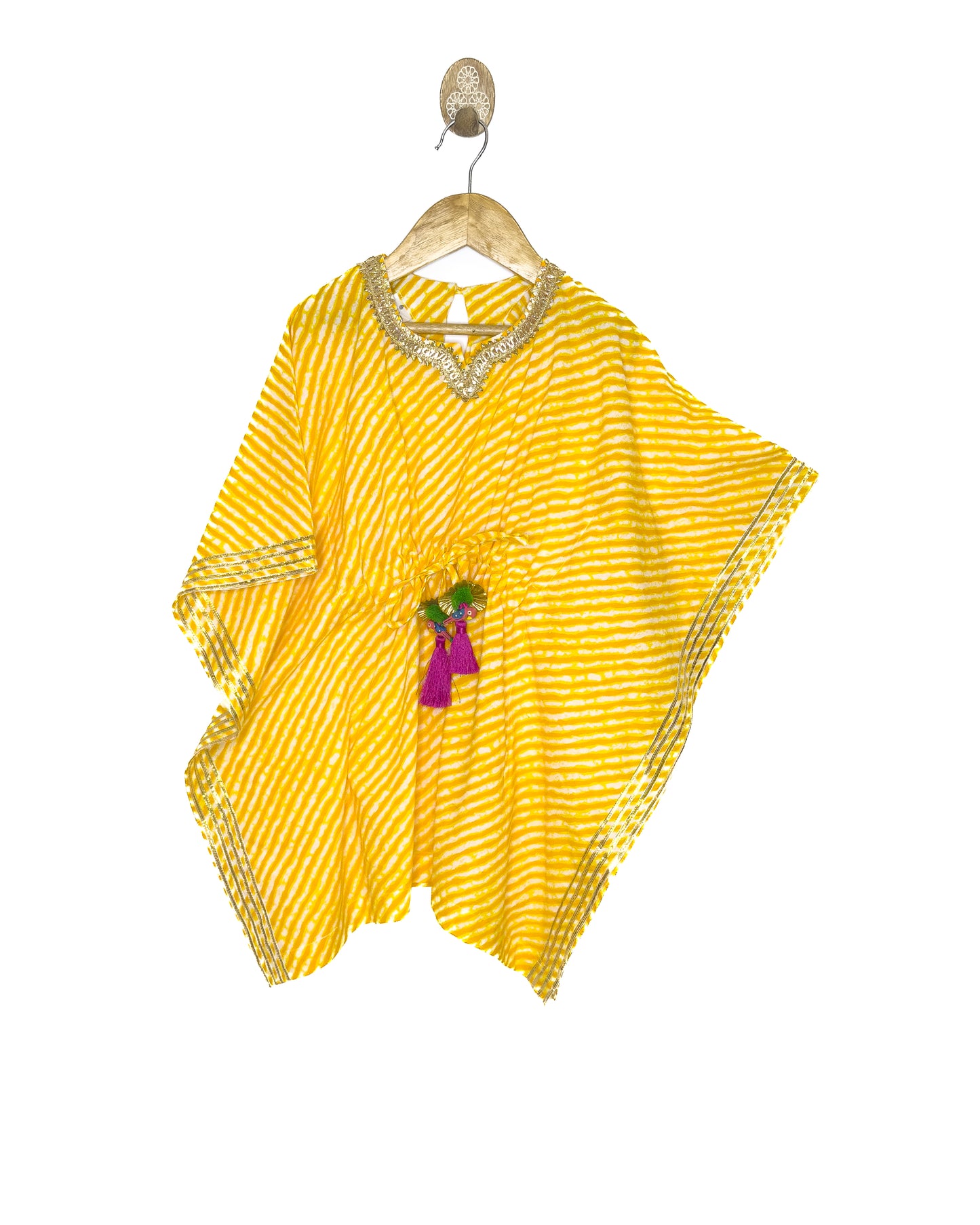 Yellow Lehariya Kaftan Gharara Set