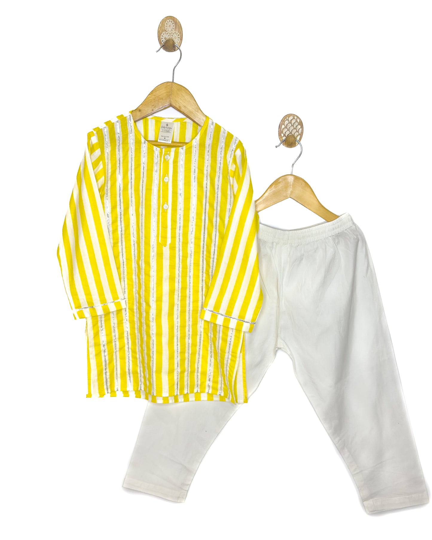 Yellow & White Stripe Cotton Kurta Set
