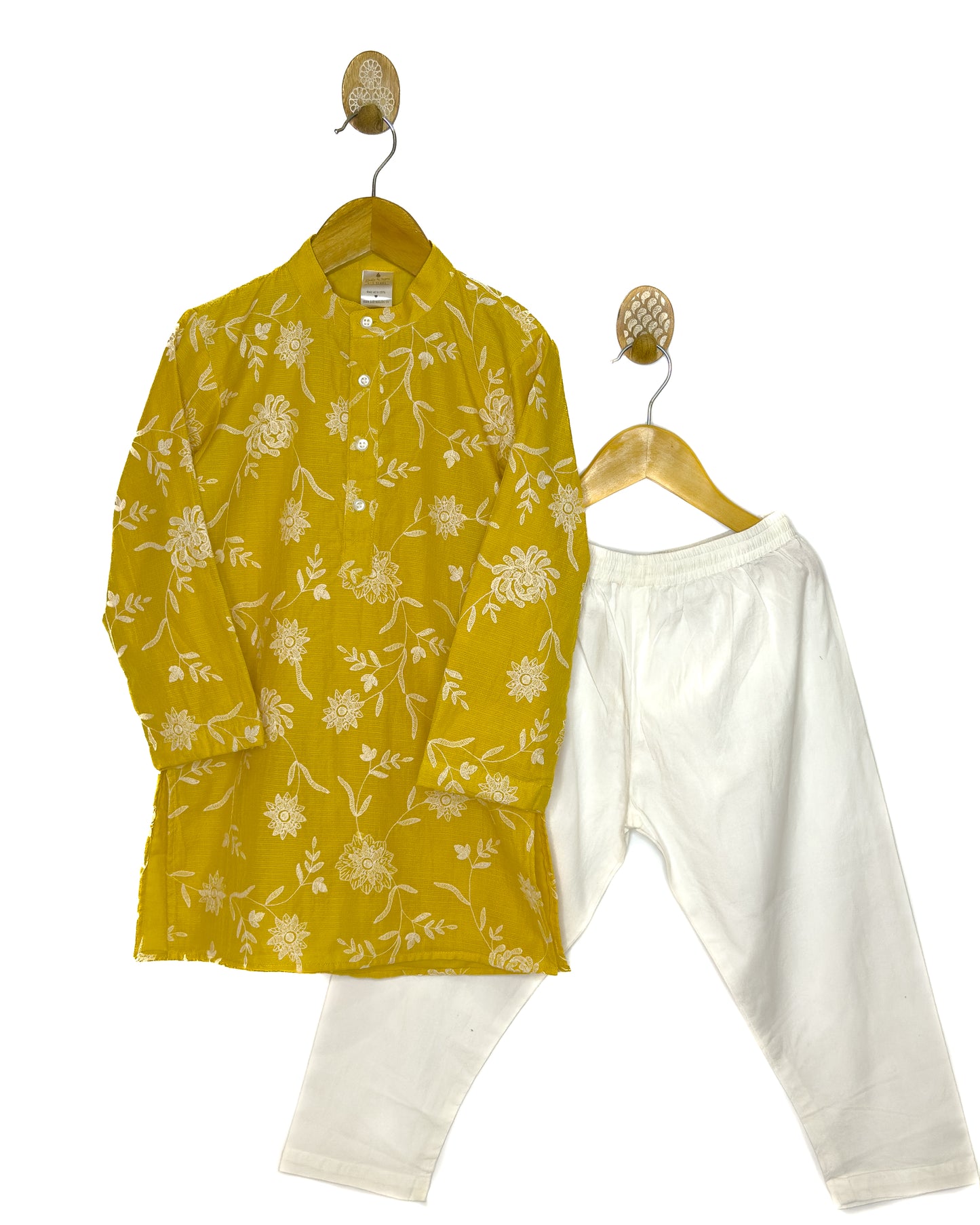 Mustard Embroidered Cotton Doriya Kurta Set