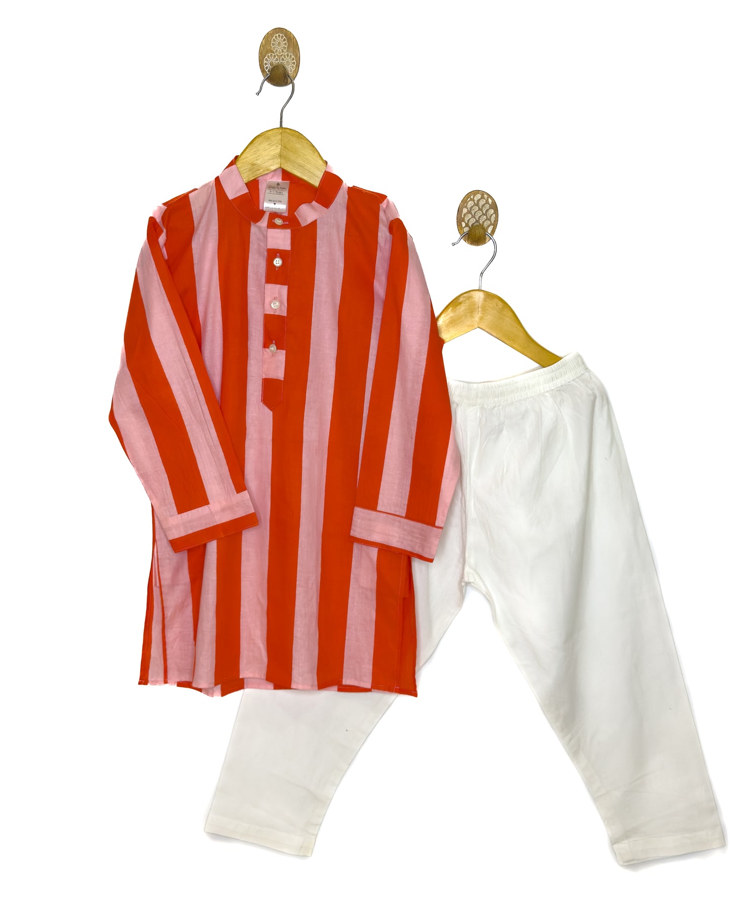 Pink and Red Stripe Cotton Kurta Set