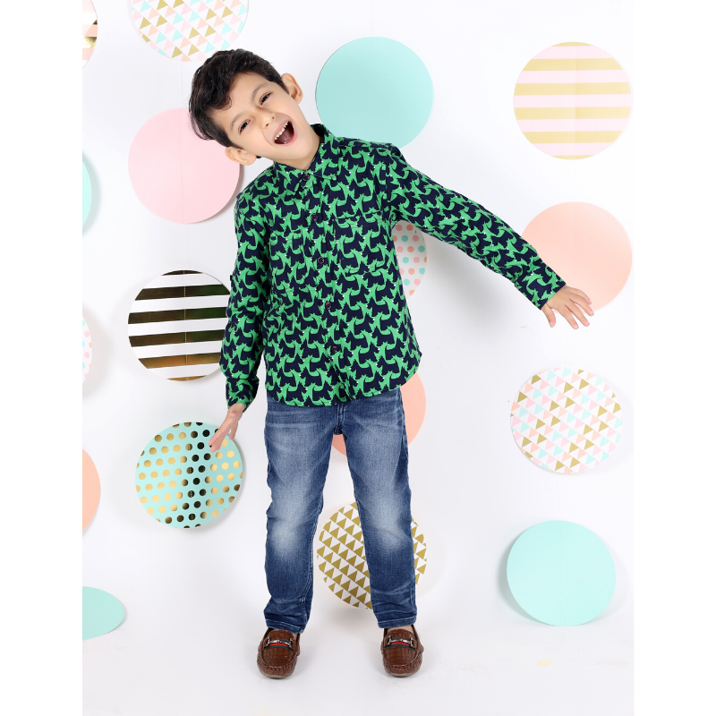 Green Blue Animal Printed Shirt