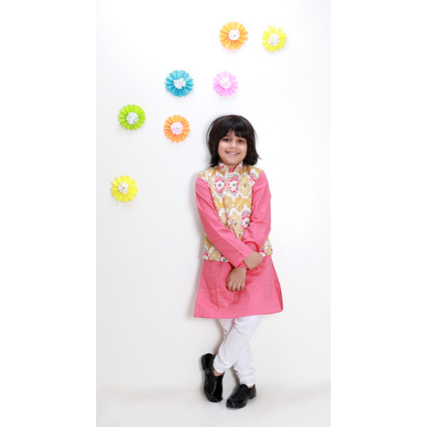 Red Kurta and Ikat Jacket Set