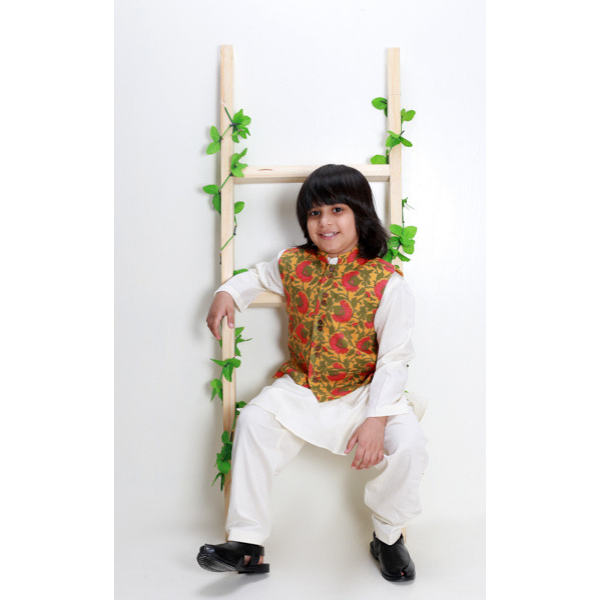 Mustard Floral Jacket Kurta Set
