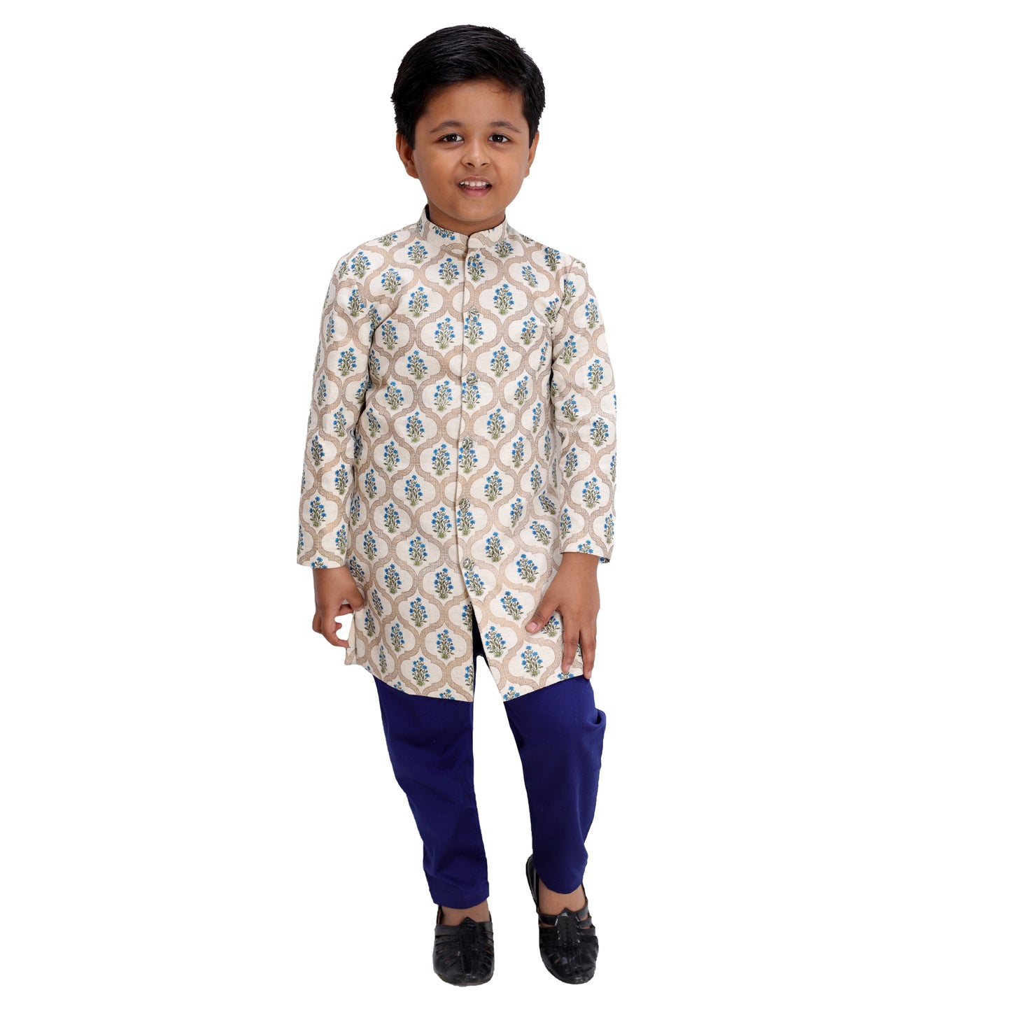 Blue Printed Sherwani Kurta Set