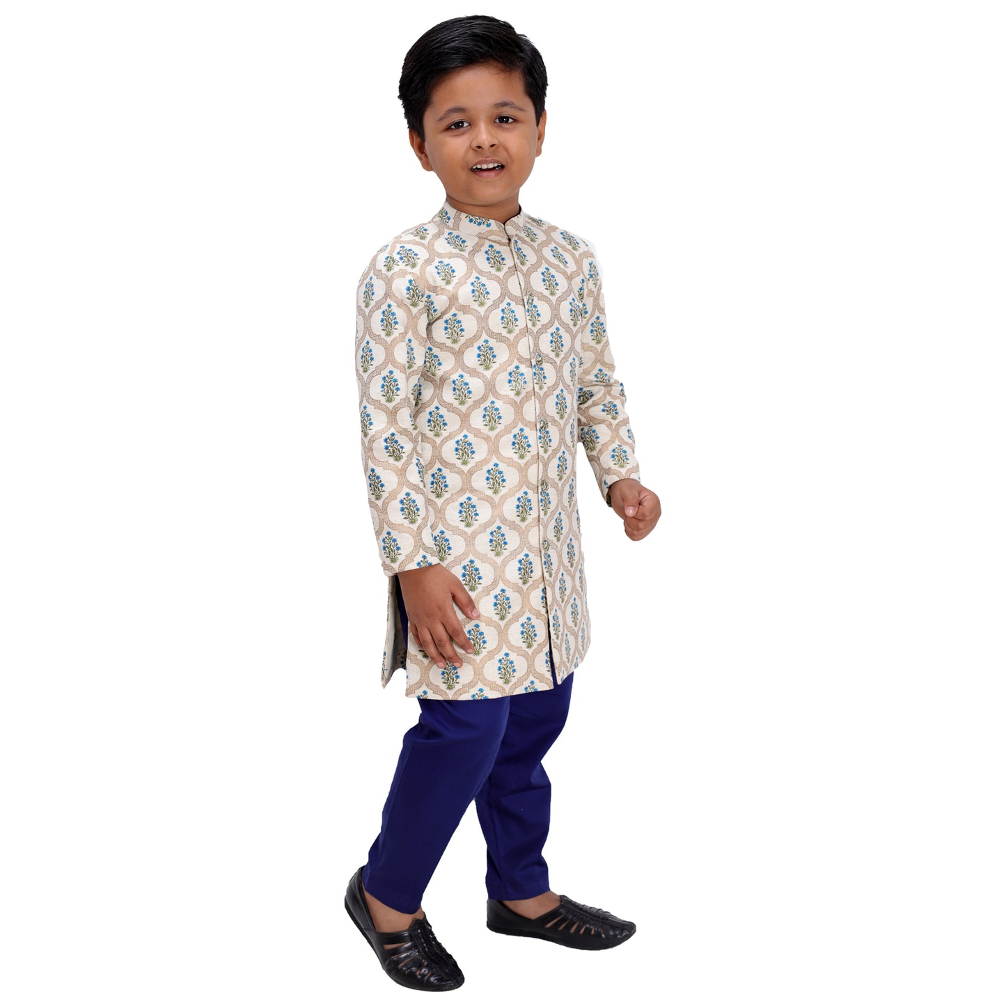 Blue Printed Sherwani Kurta Set