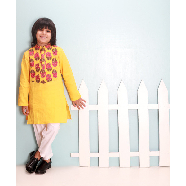 Patterned Yellow Kurta