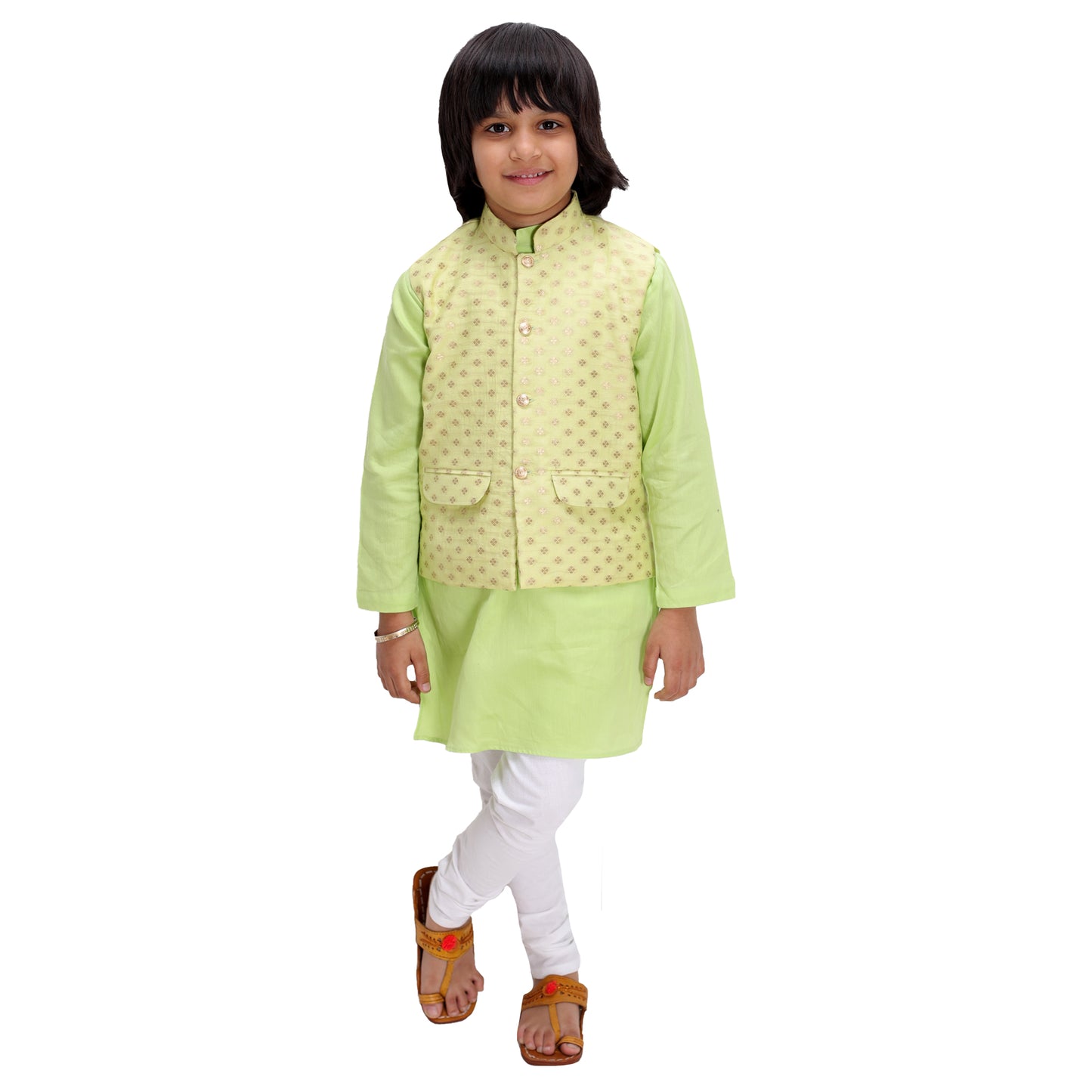 Lime Green Kurta and Jacket Set