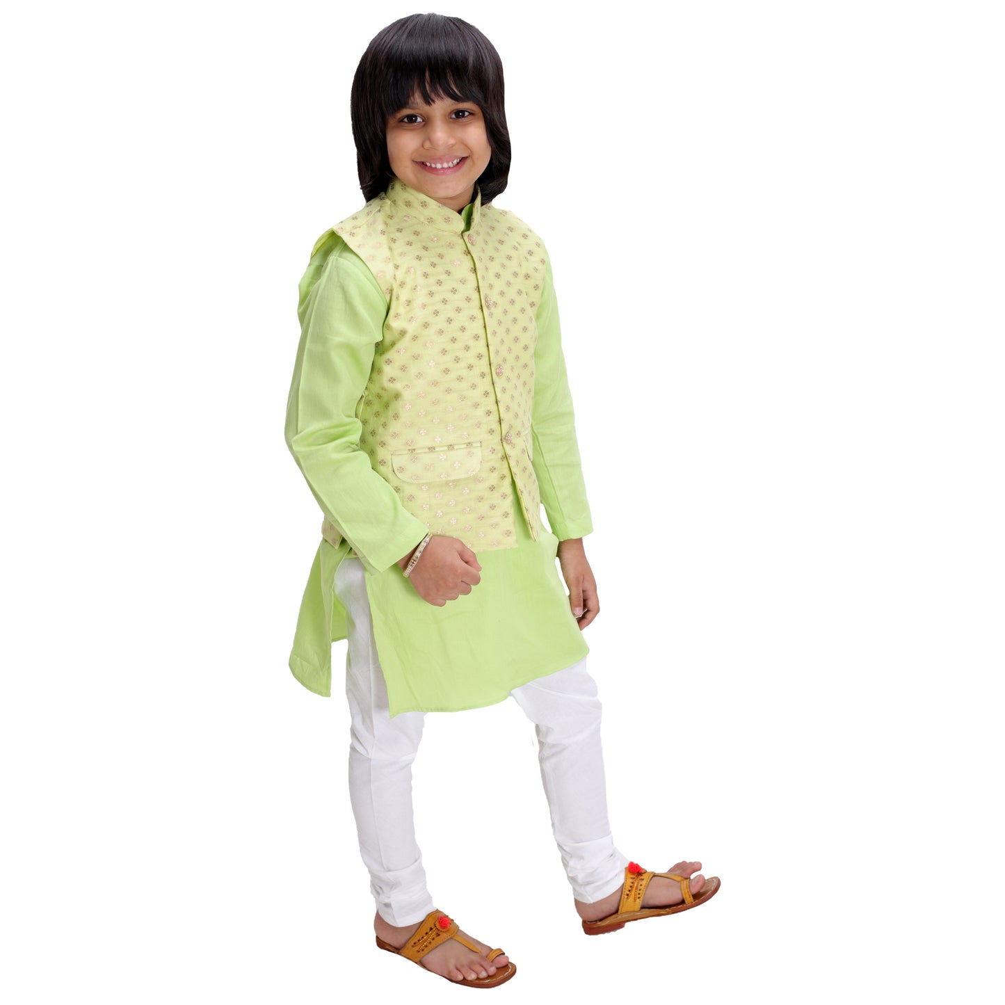 Lime Green Kurta and Jacket Set