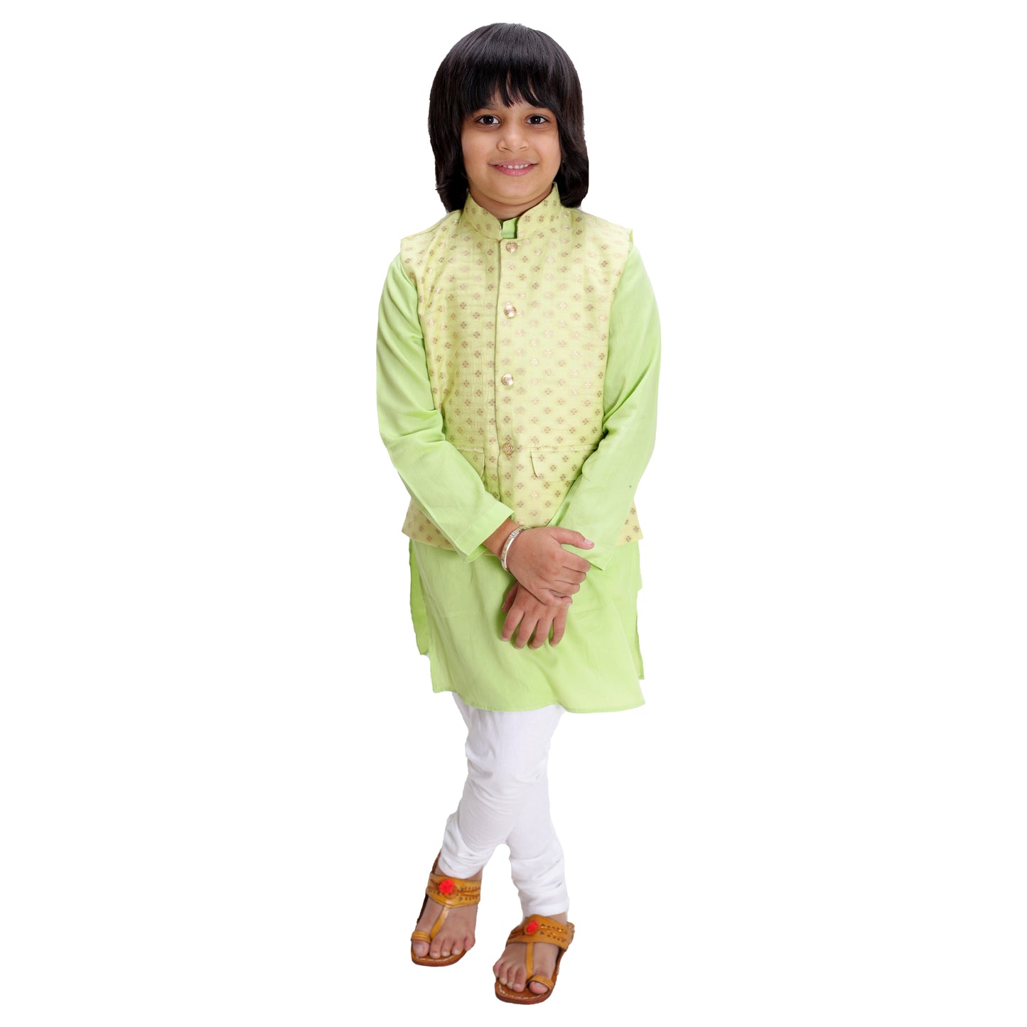 Lime Green Kurta and Jacket Set