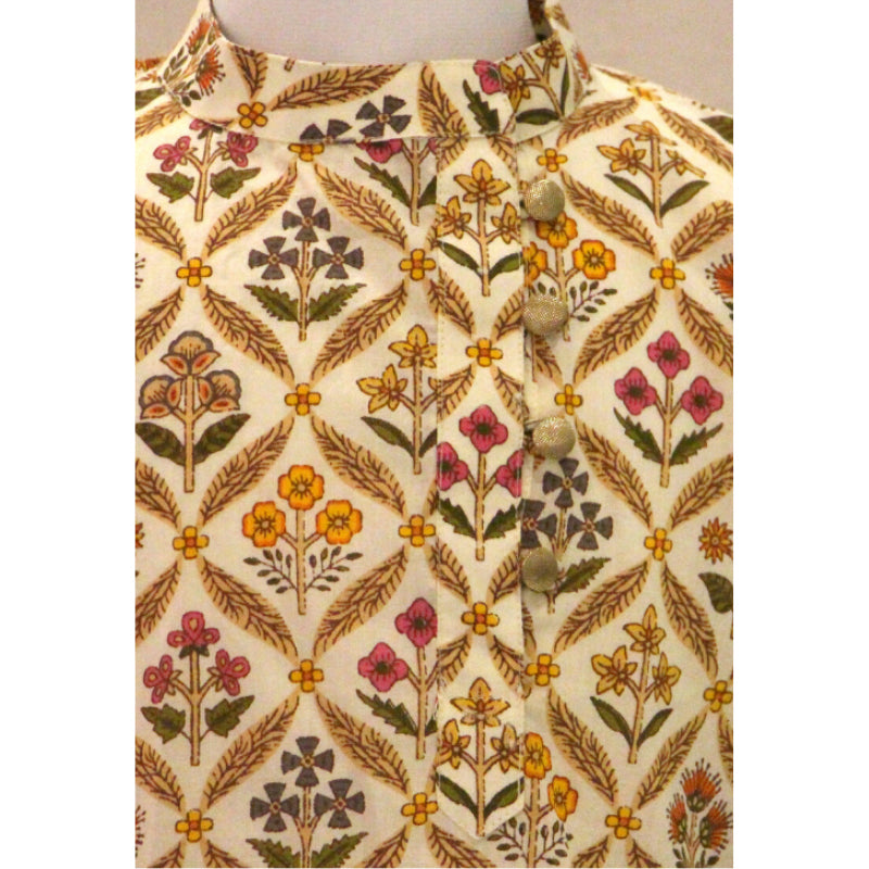 Off White Block Print Kurta Set