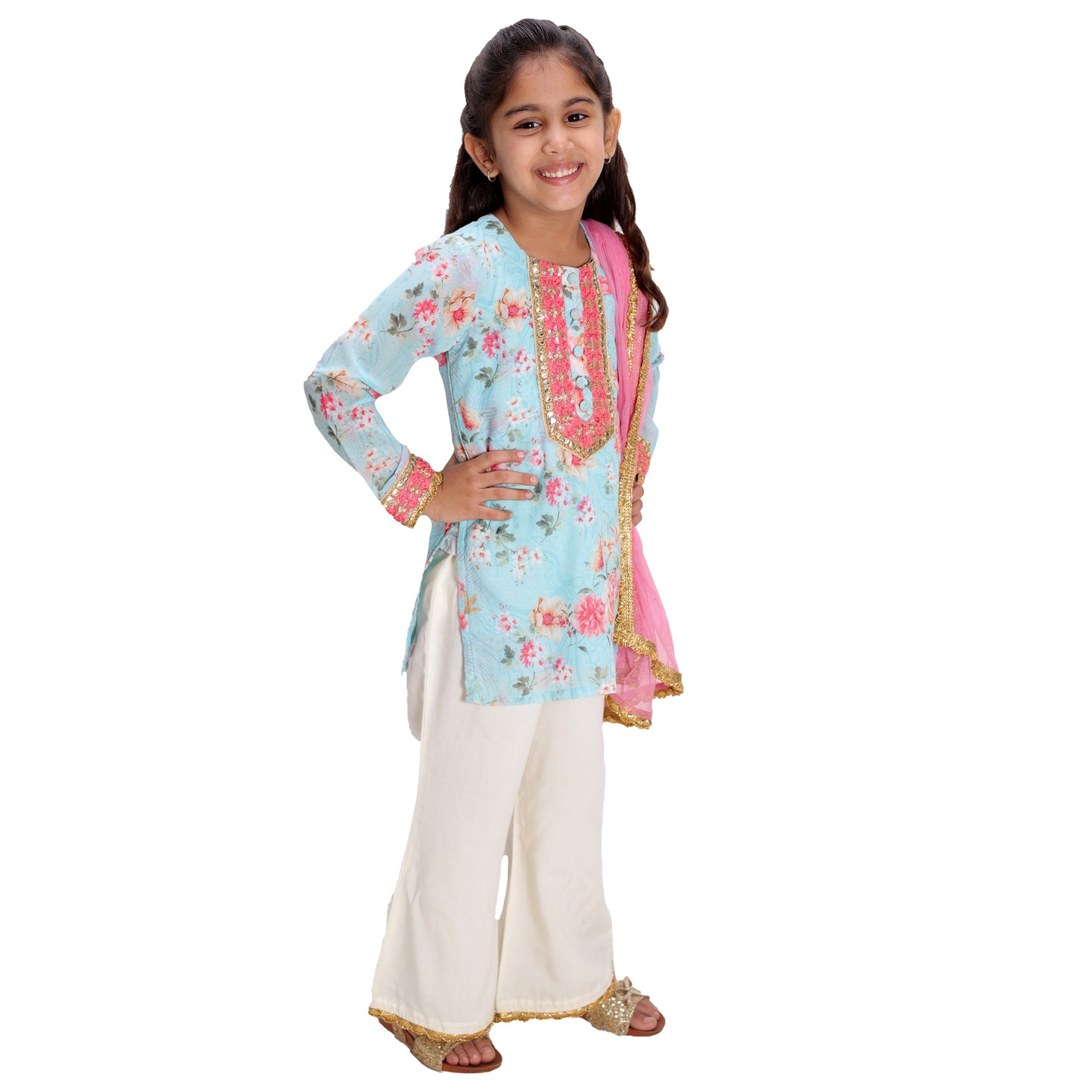 Baby Blue Floral Plazo Set