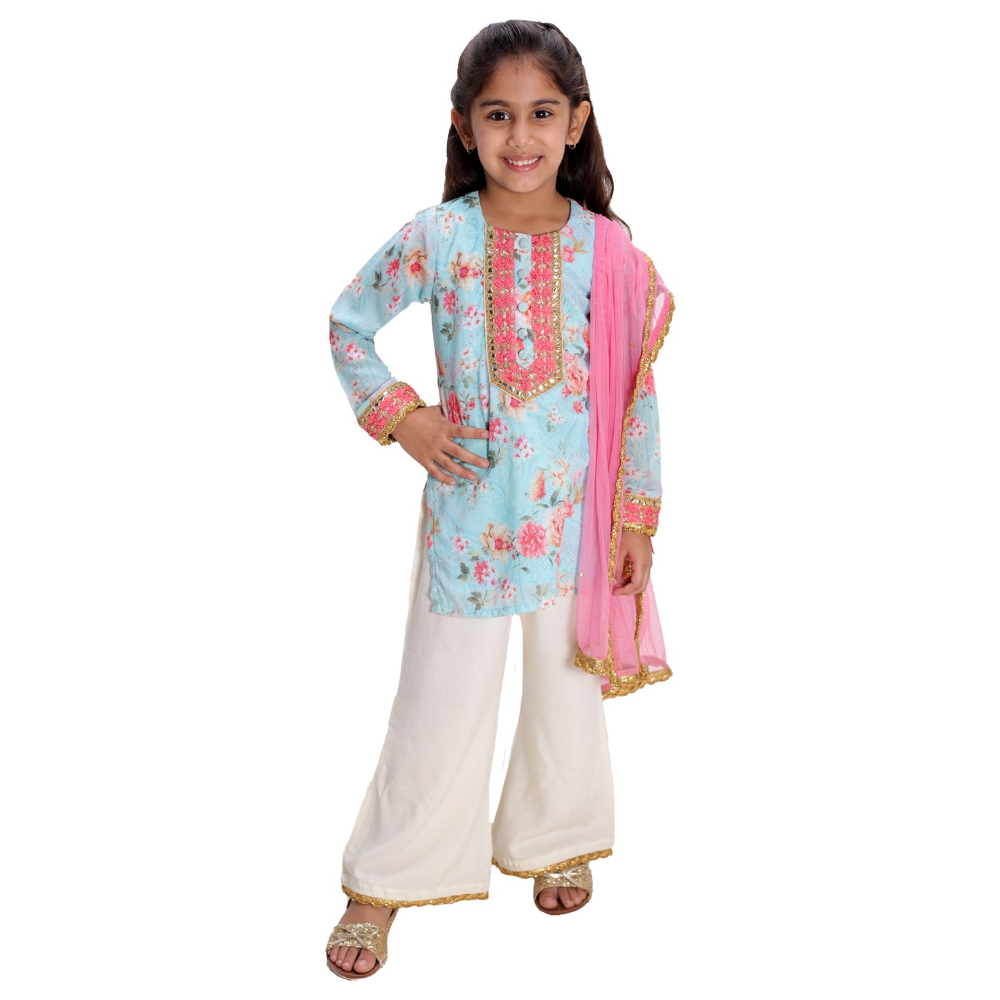 Baby Blue Floral Plazo Set