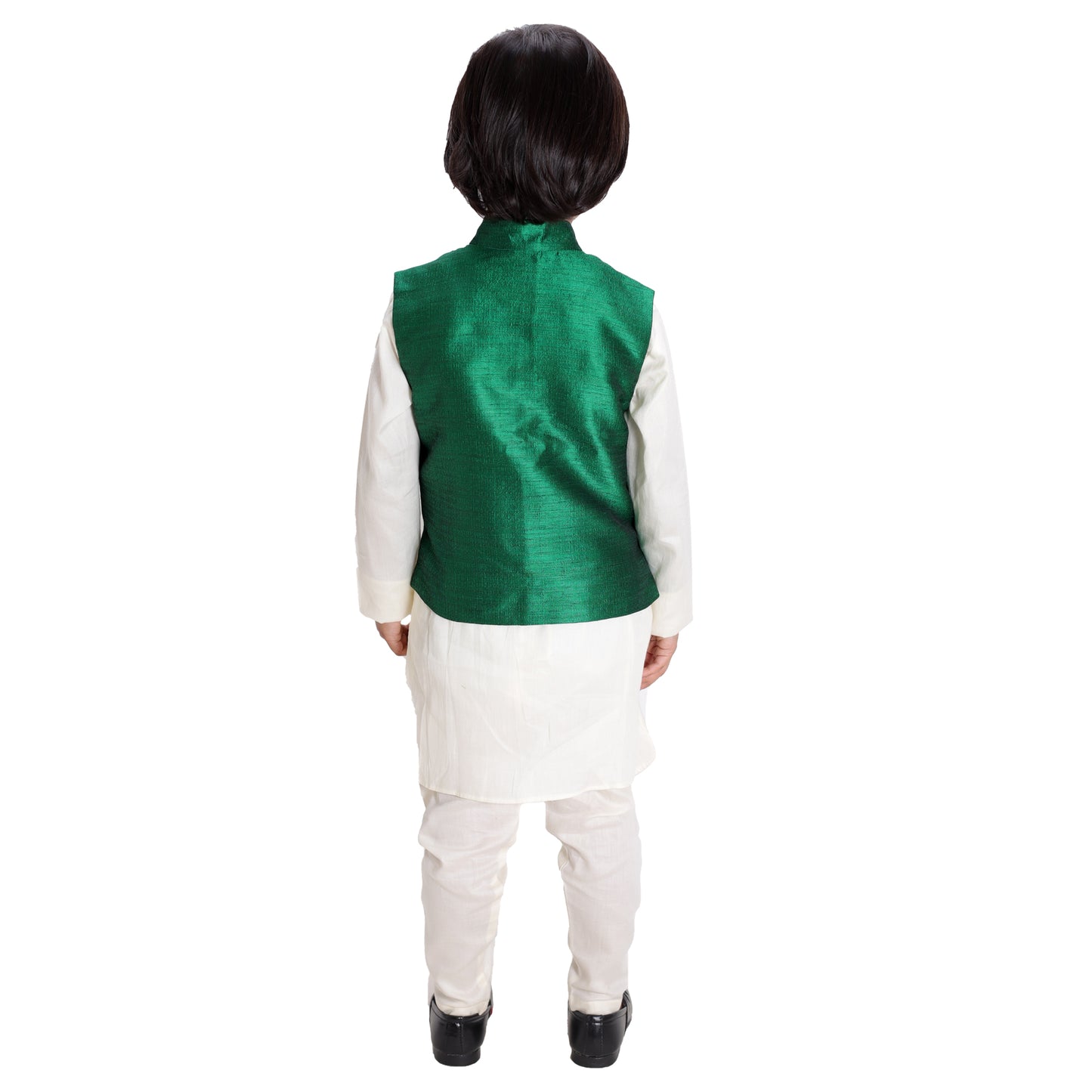 Raw Silk Green Jacket Kurta Set with Pink Pocket Square